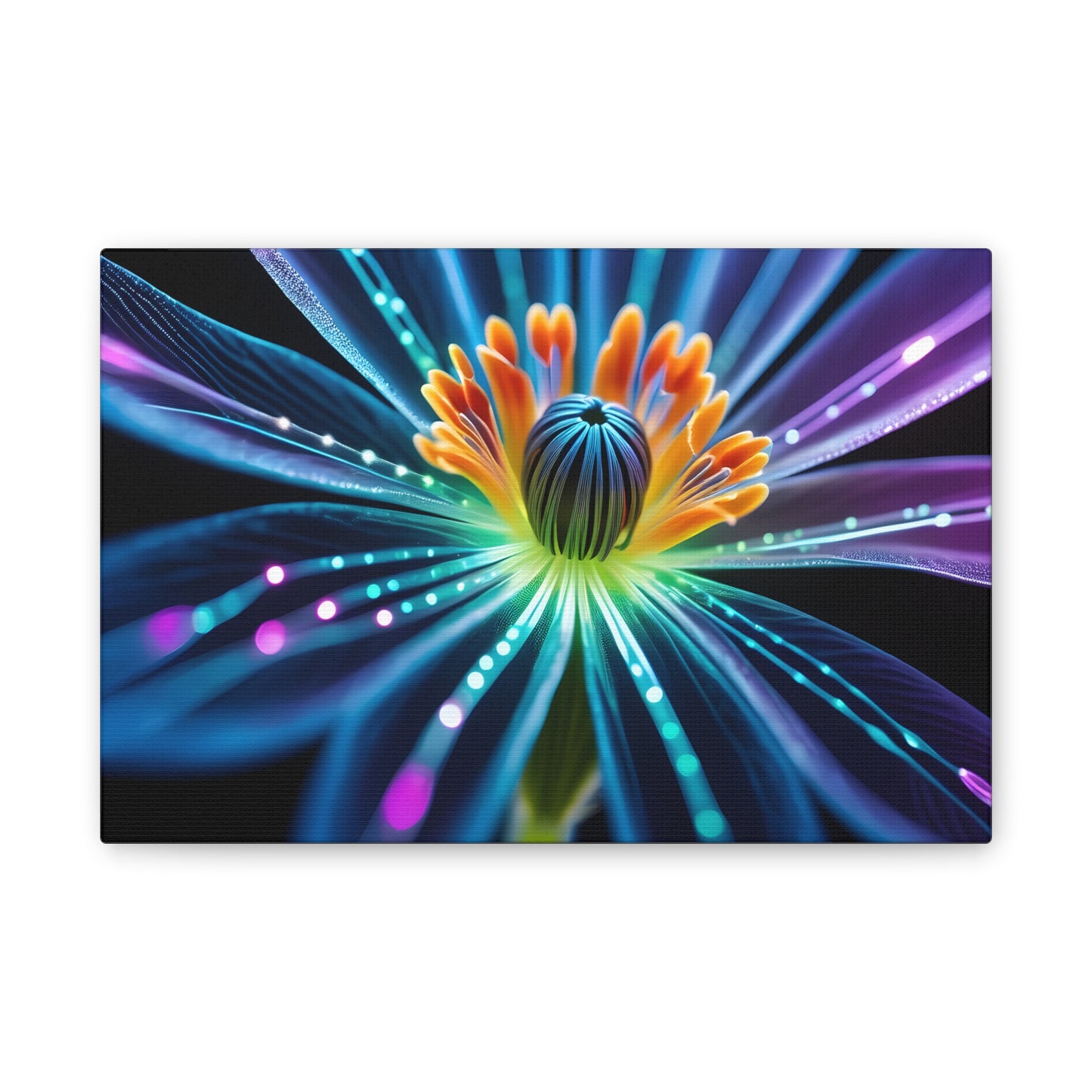 Blue Neon Fiber Optic flower Canvas Stretched, 0.75"