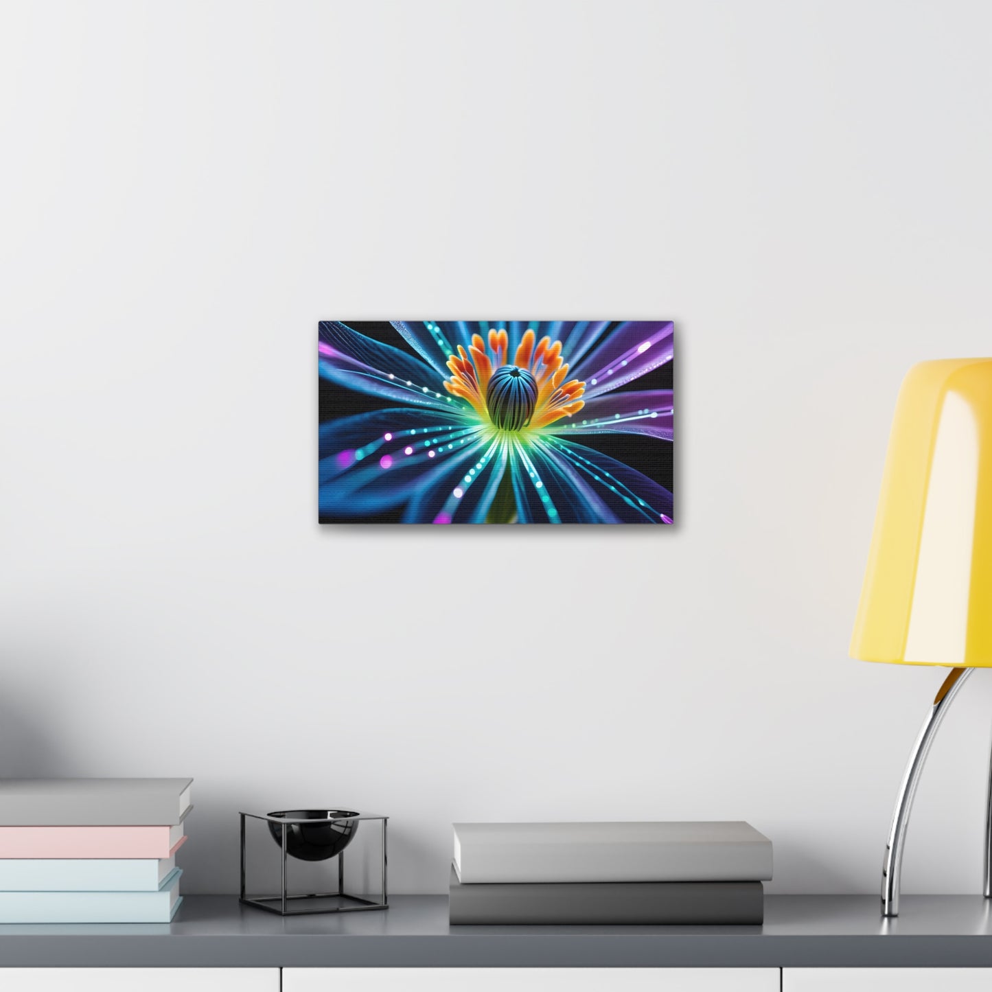 Blue Neon Fiber Optic flower Canvas Stretched, 0.75"