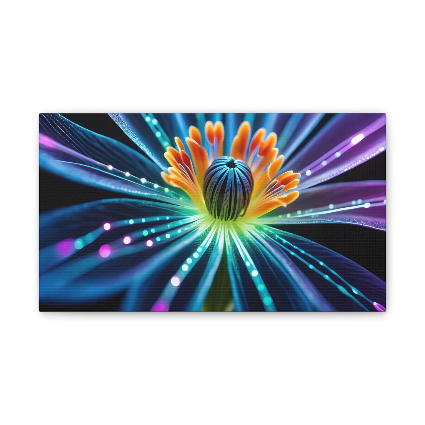 Blue Neon Fiber Optic flower Canvas Stretched, 0.75"
