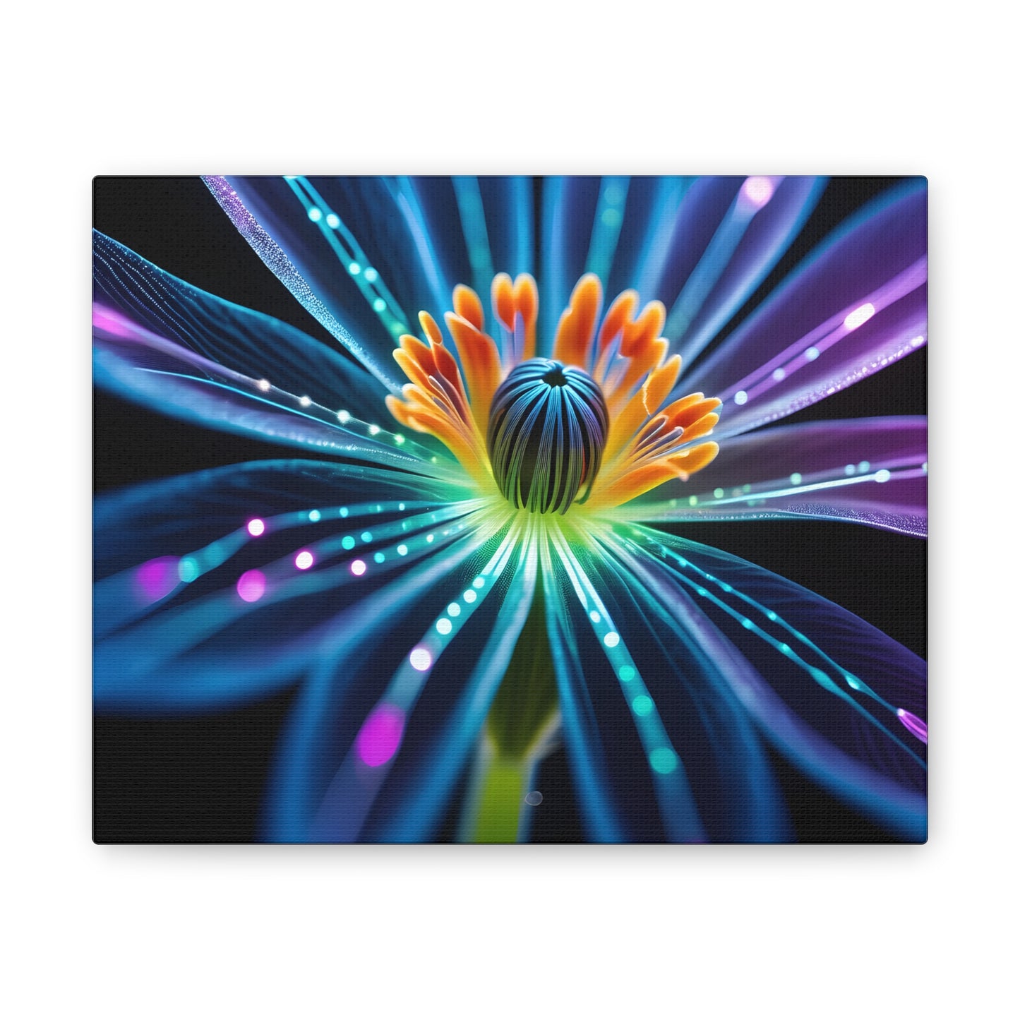 Blue Neon Fiber Optic flower Canvas Stretched, 0.75"