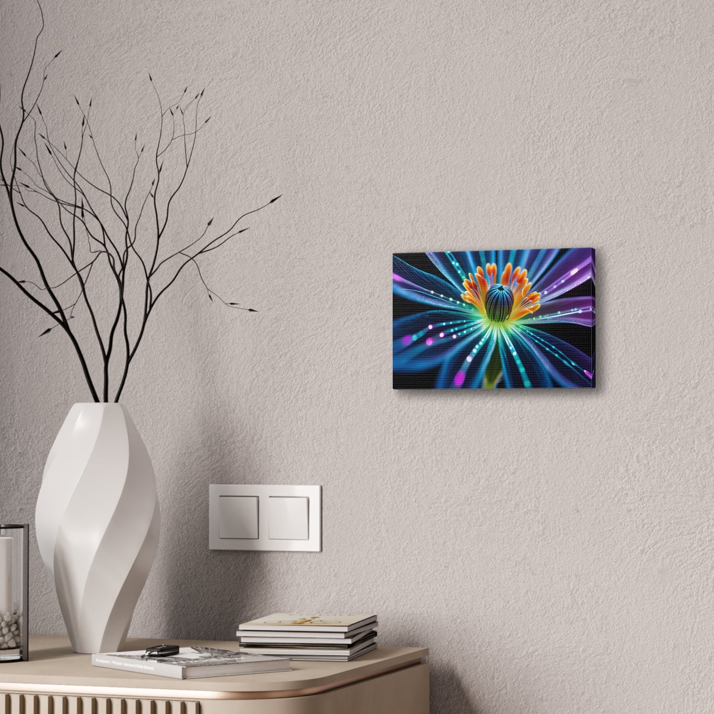 Blue Neon Fiber Optic flower Canvas Stretched, 0.75"