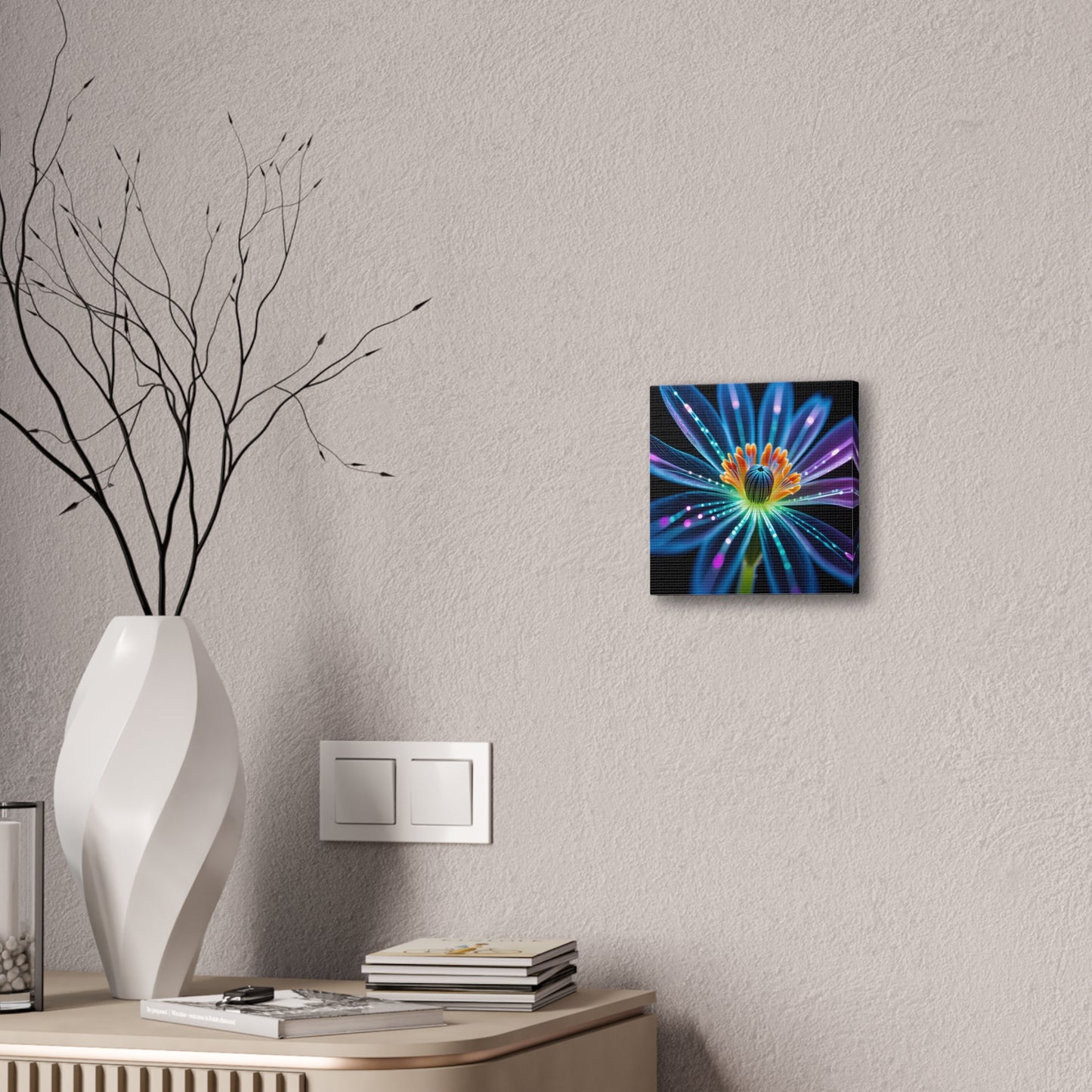 Blue Neon Fiber Optic flower Canvas Stretched, 0.75"