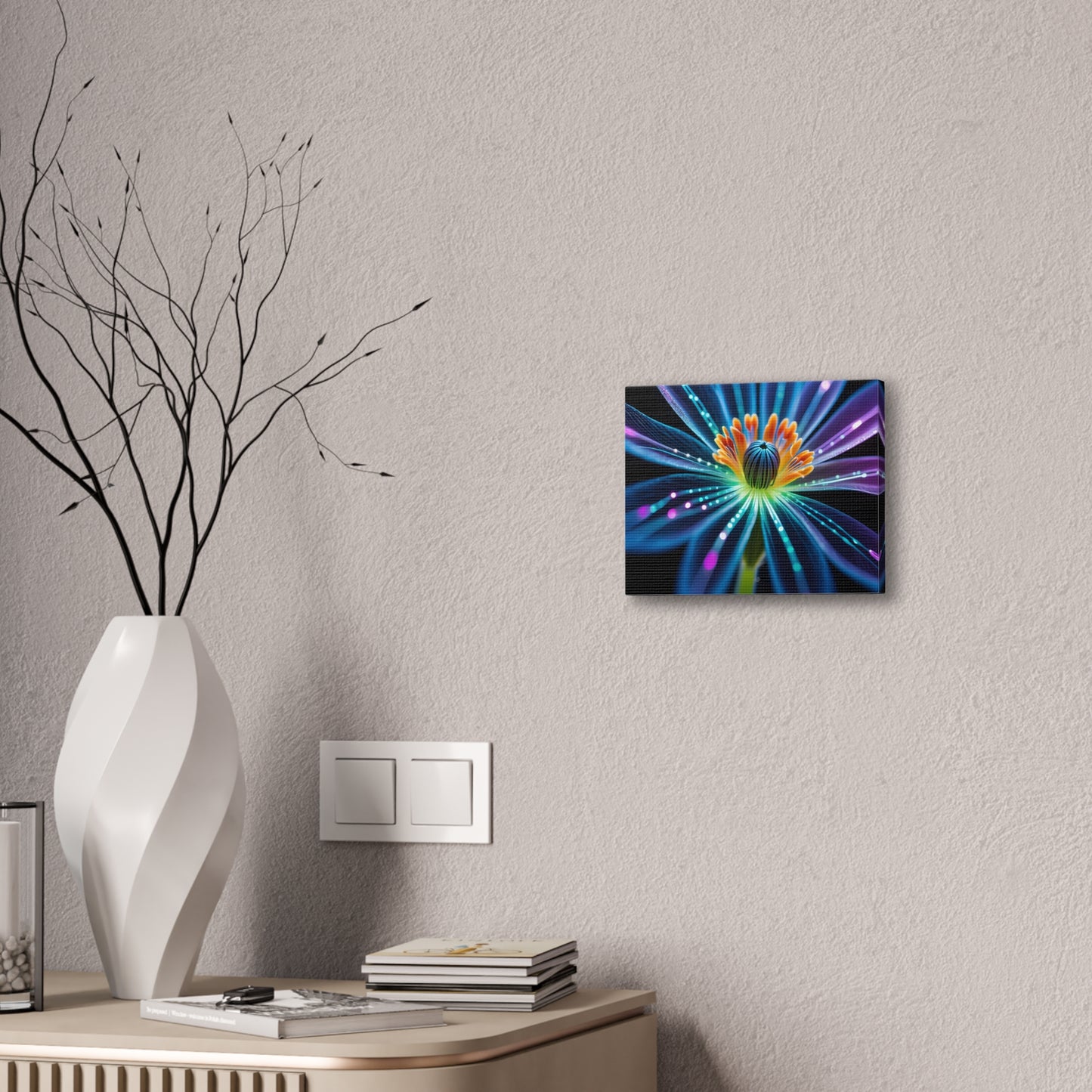 Blue Neon Fiber Optic flower Canvas Stretched, 0.75"