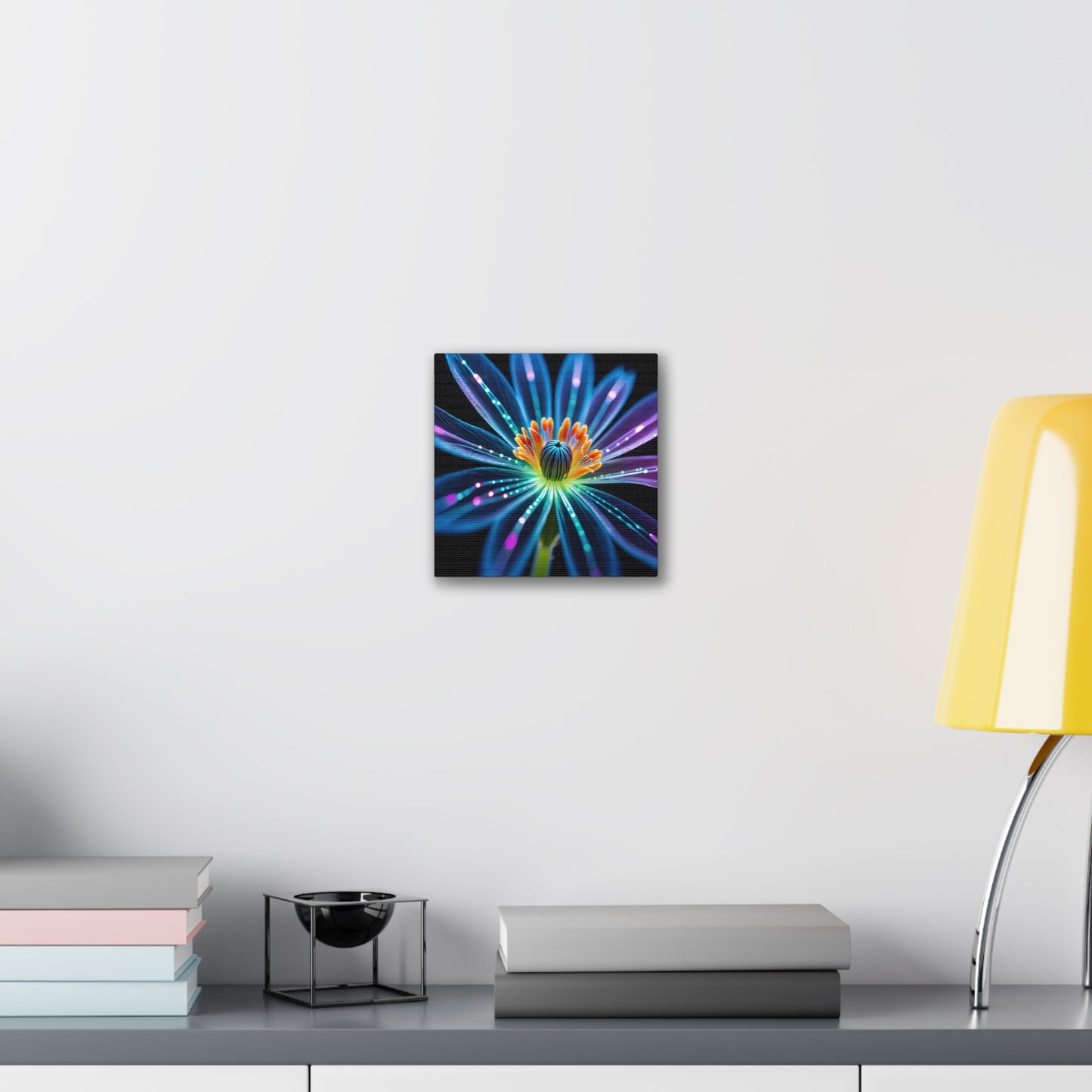 Blue Neon Fiber Optic flower Canvas Stretched, 0.75"