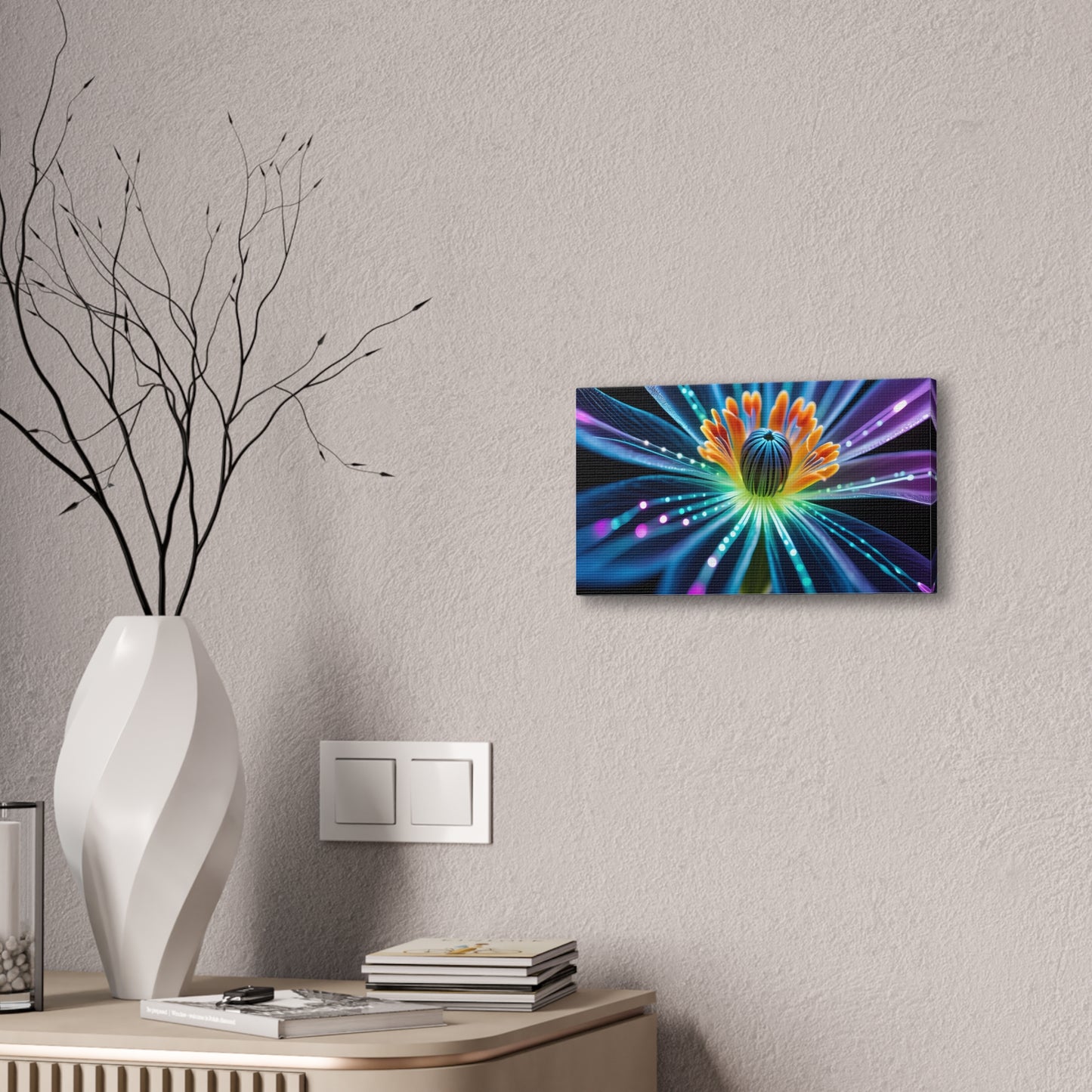 Blue Neon Fiber Optic flower Canvas Stretched, 0.75"