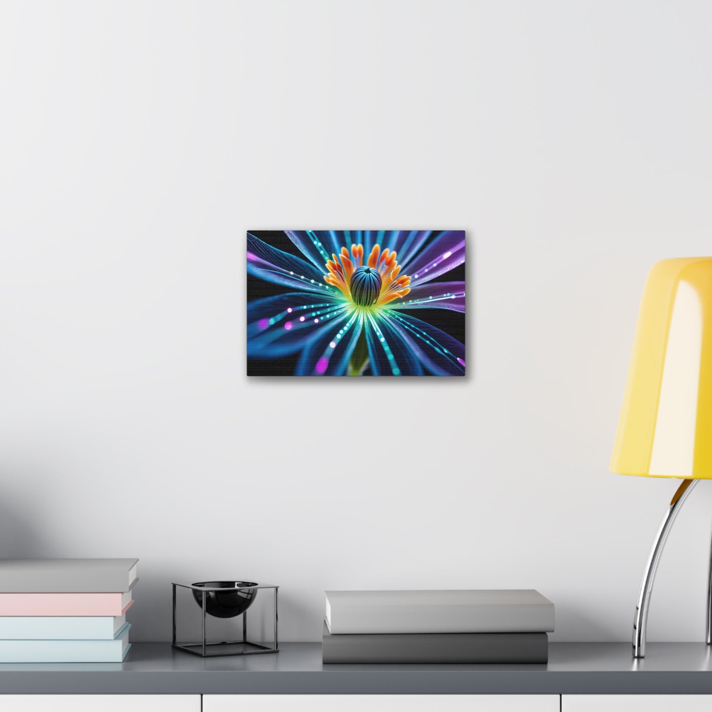 Blue Neon Fiber Optic flower Canvas Stretched, 0.75"
