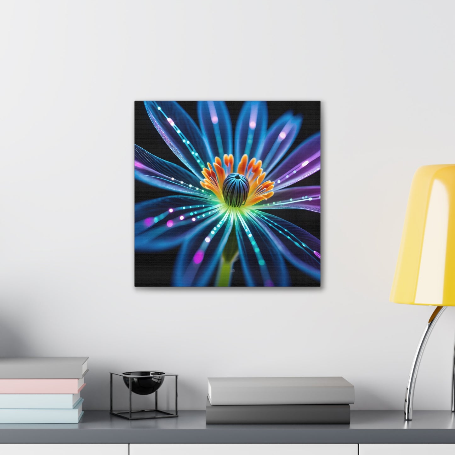 Blue Neon Fiber Optic flower Canvas Stretched, 0.75"