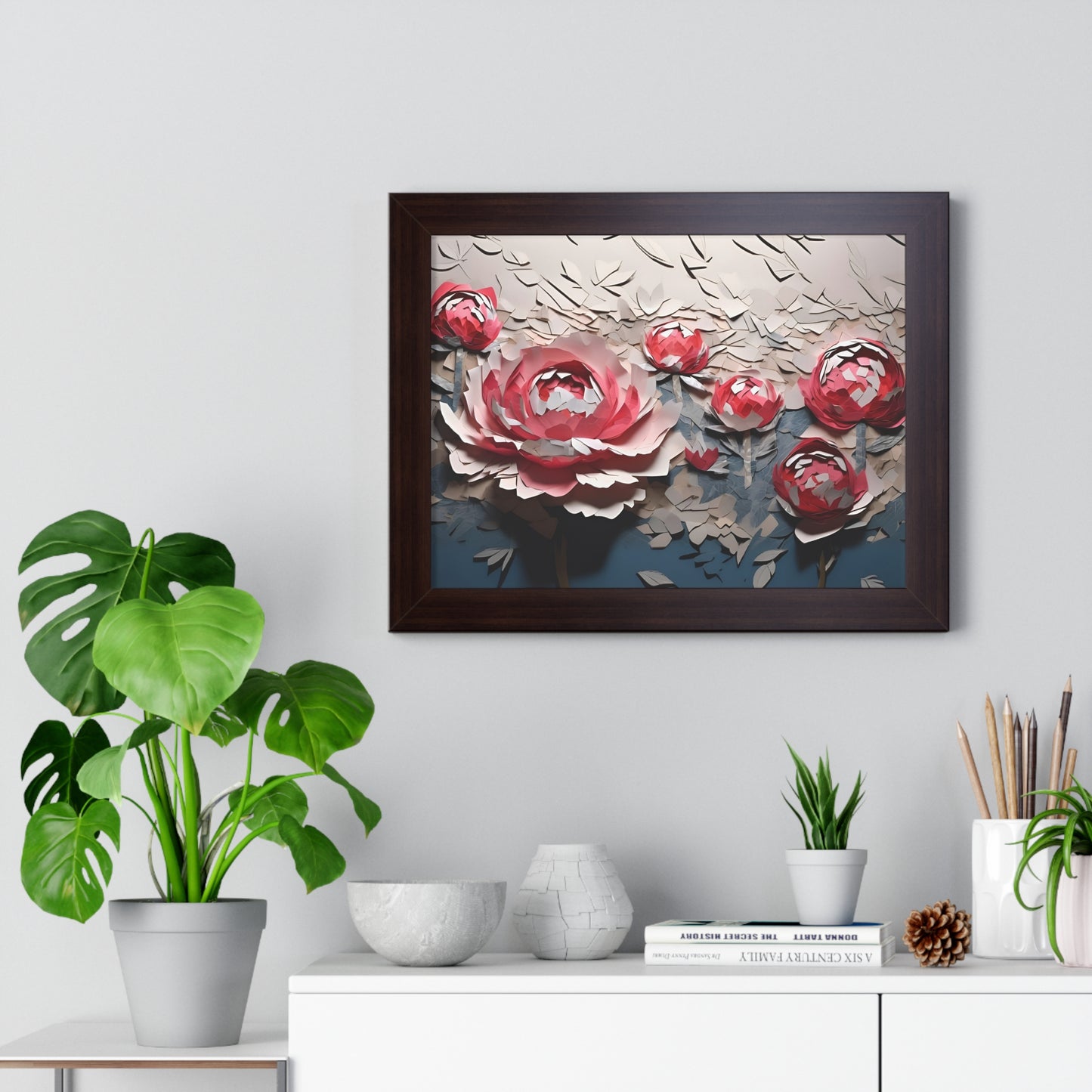 Paper peony framed poster