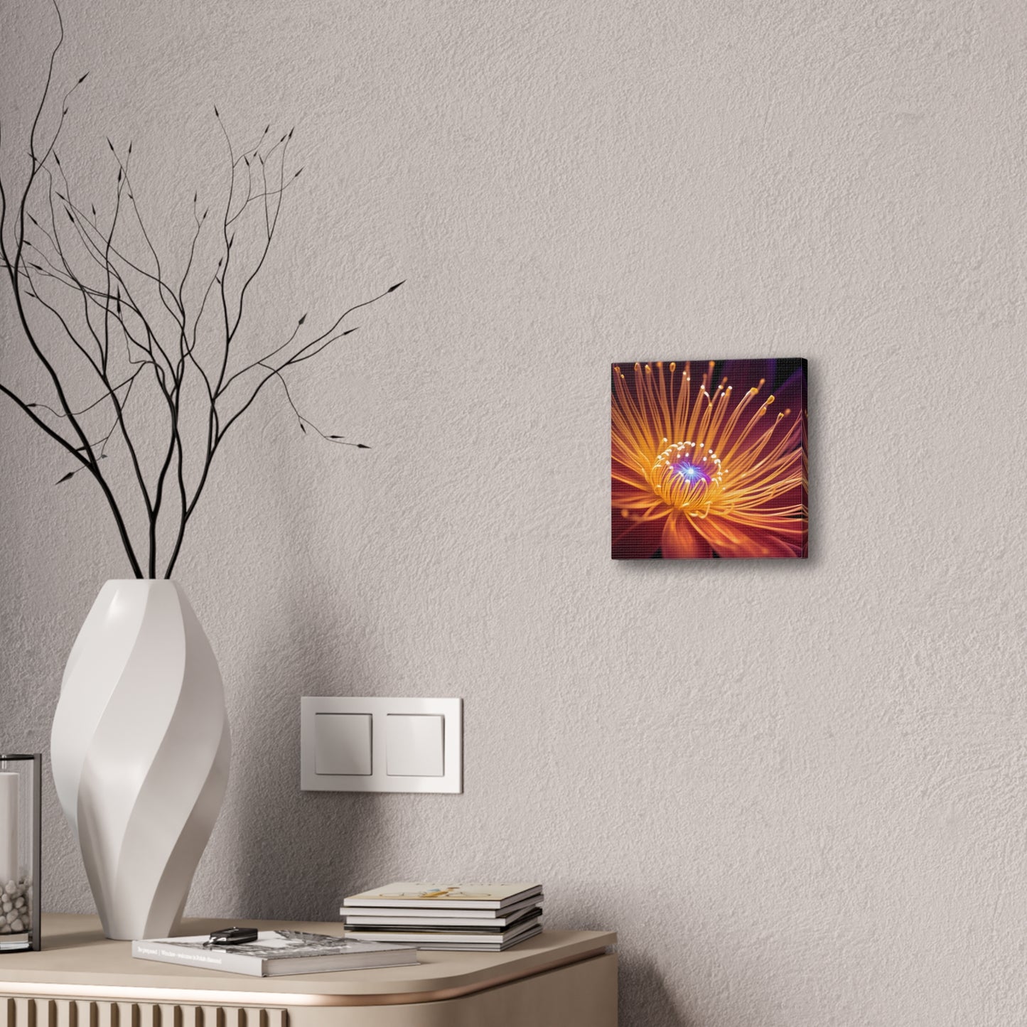 Orange Neon Fiber Optic flower Canvas Stretched, 0.75"