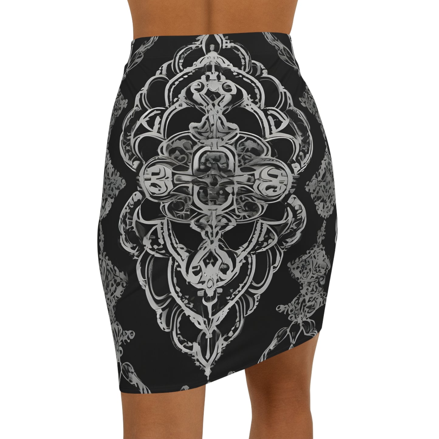 Black and white geo Women's Mid-Waist Pencil Skirt (AOP)