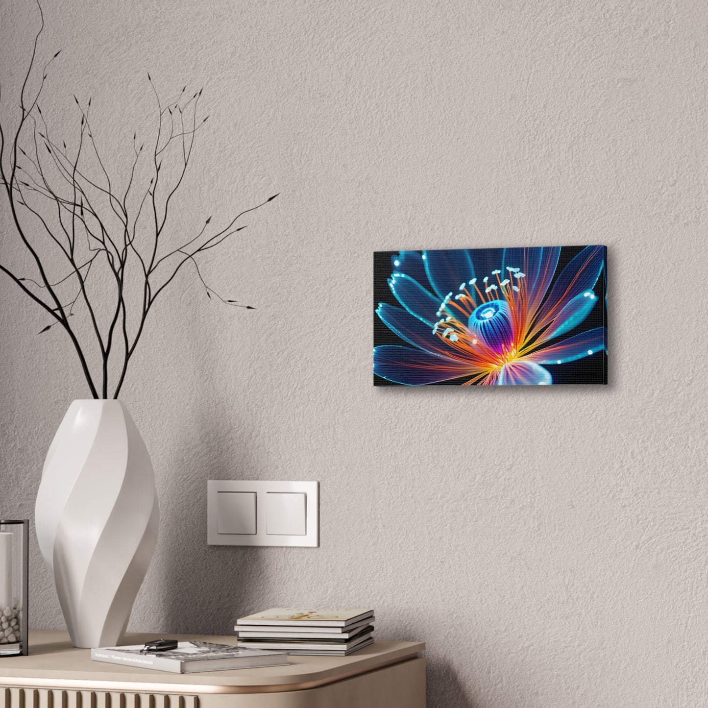 Blue Neon Fiber Optic flower 2.0 Canvas Stretched, 0.75"