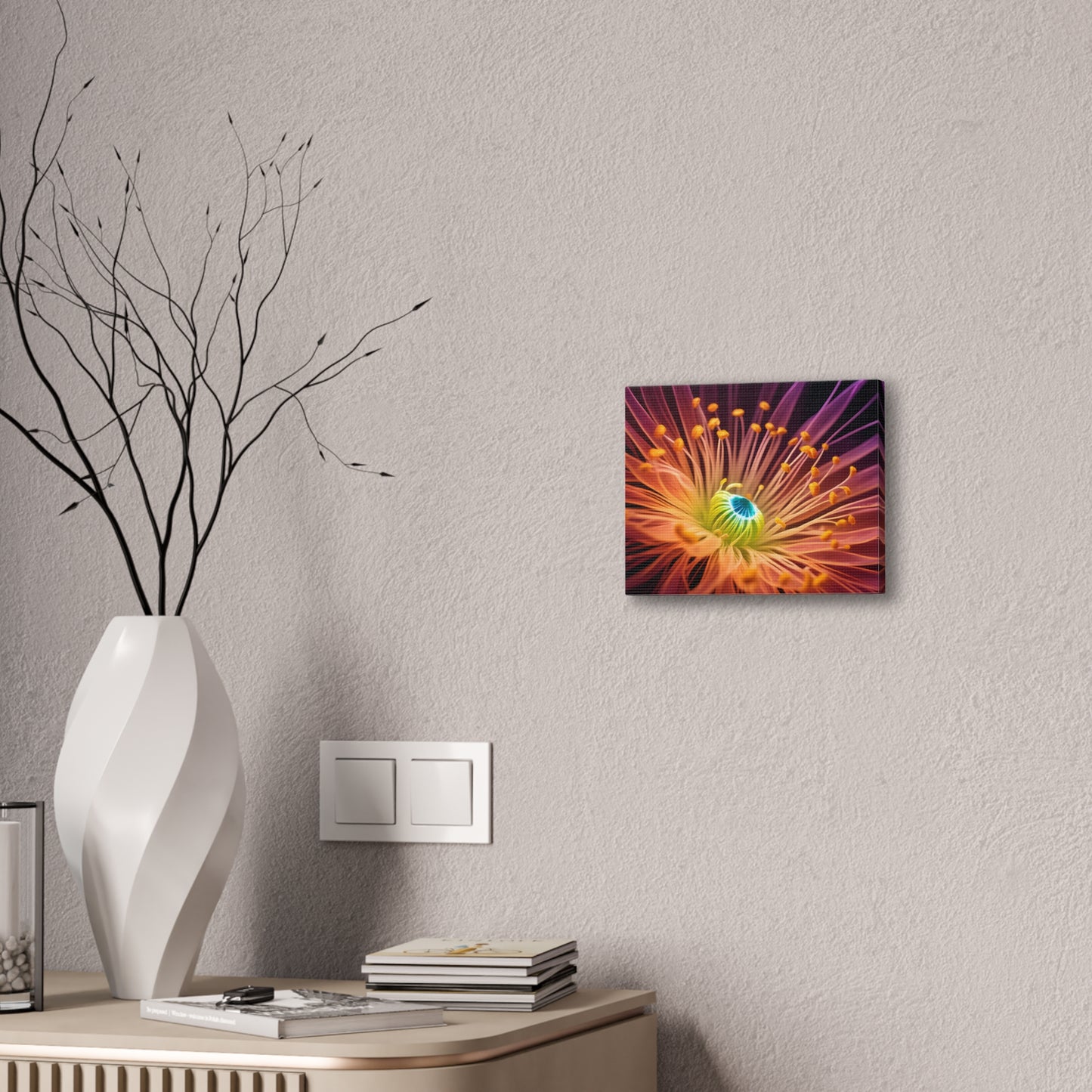 Orange Neon Fiber Optic flower 2.0 Canvas Stretched, 0.75"