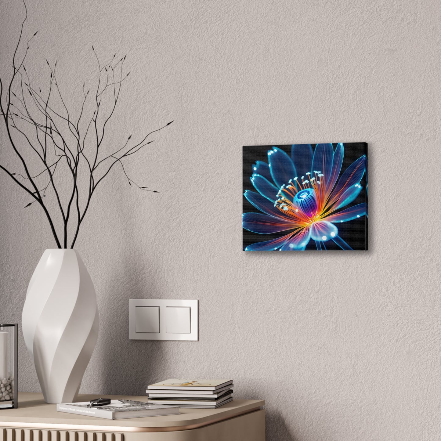 Blue Neon Fiber Optic flower 2.0 Canvas Stretched, 0.75"