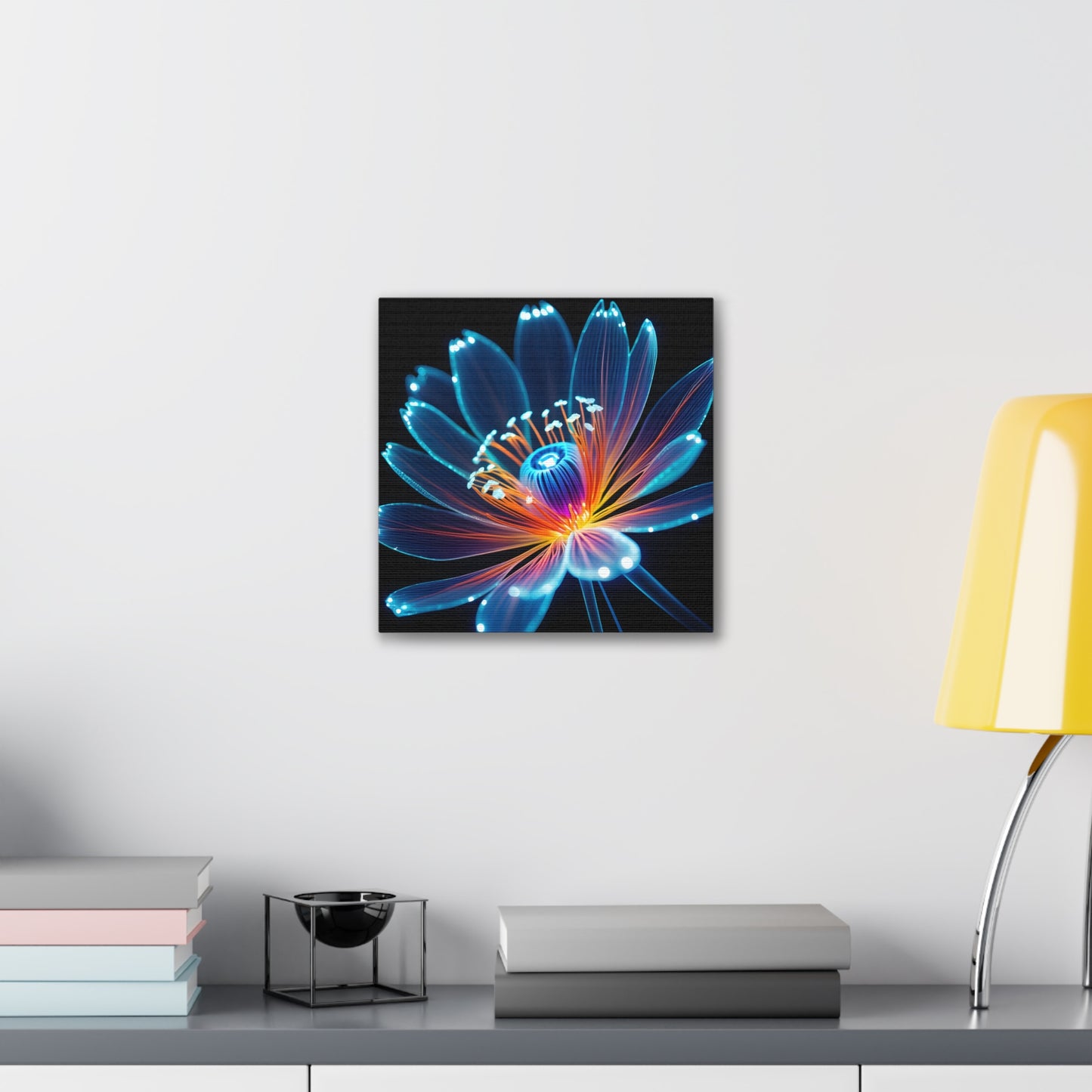 Blue Neon Fiber Optic flower 2.0 Canvas Stretched, 0.75"