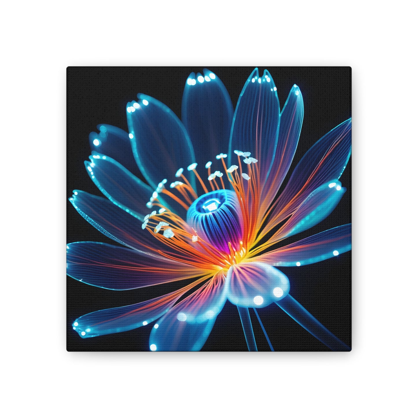 Blue Neon Fiber Optic flower 2.0 Canvas Stretched, 0.75"