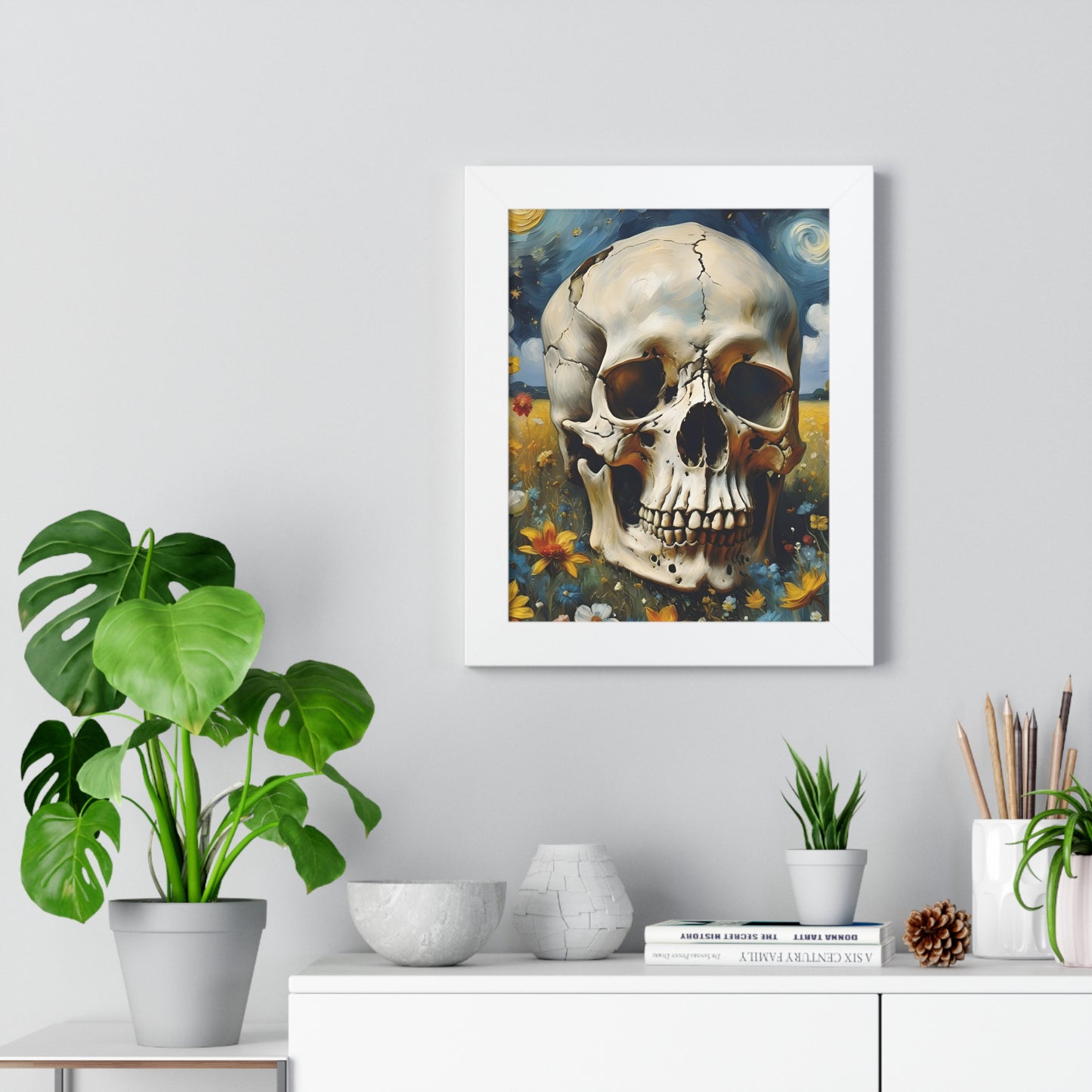 Starry night skull Framed Vertical Poster