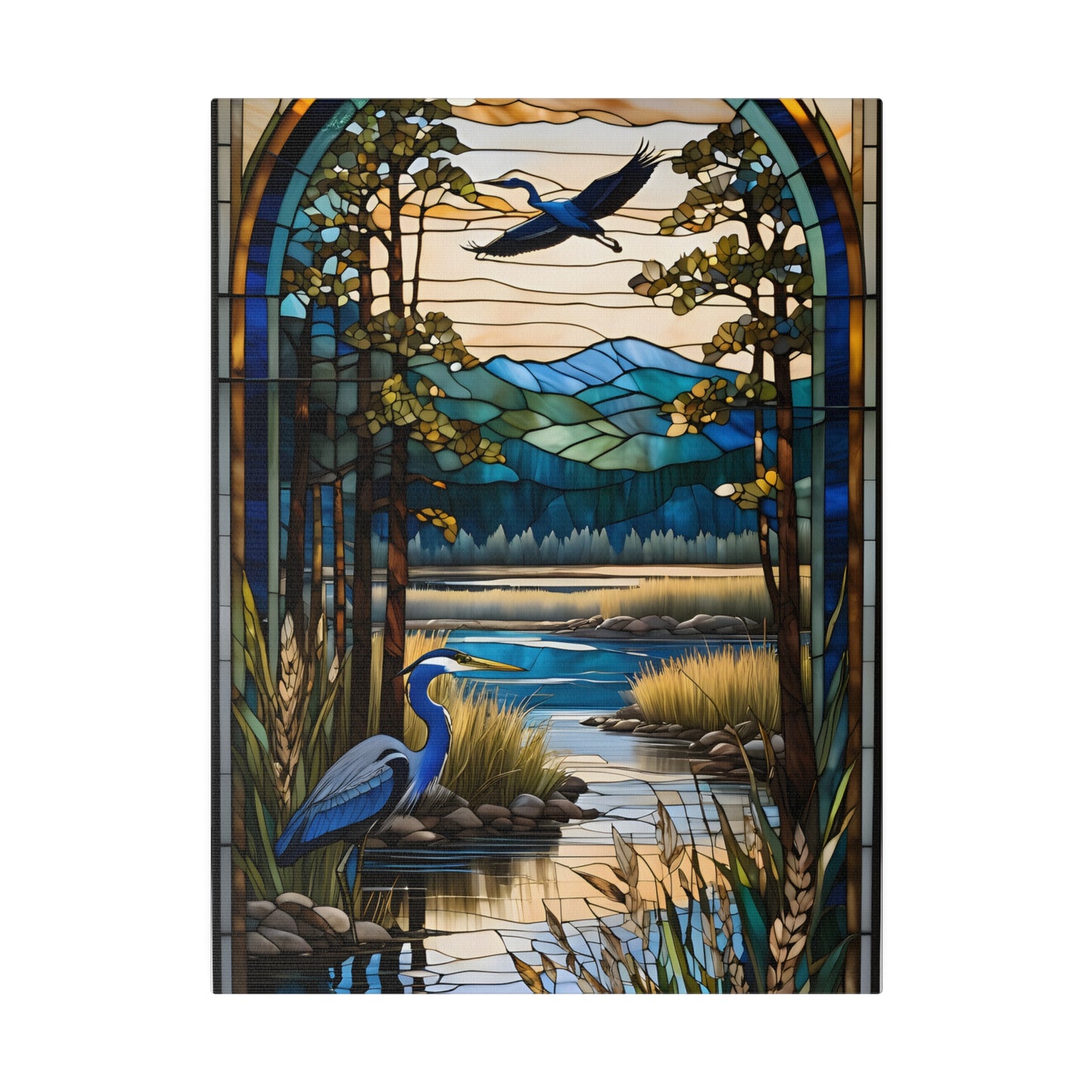 Stained glass Heron Matte Canvas, Stretched, 0.75"