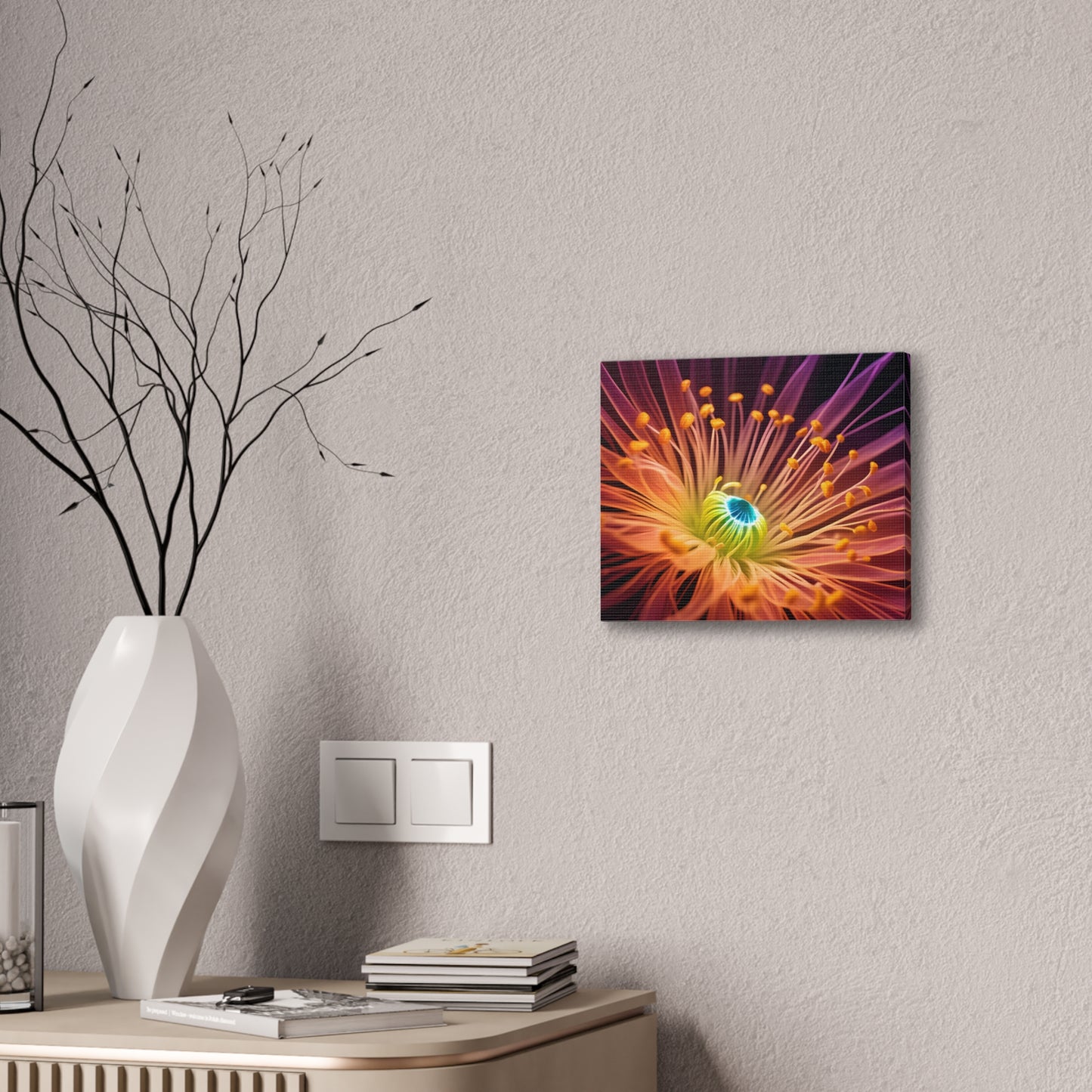 Orange Neon Fiber Optic flower 2.0 Canvas Stretched, 0.75"