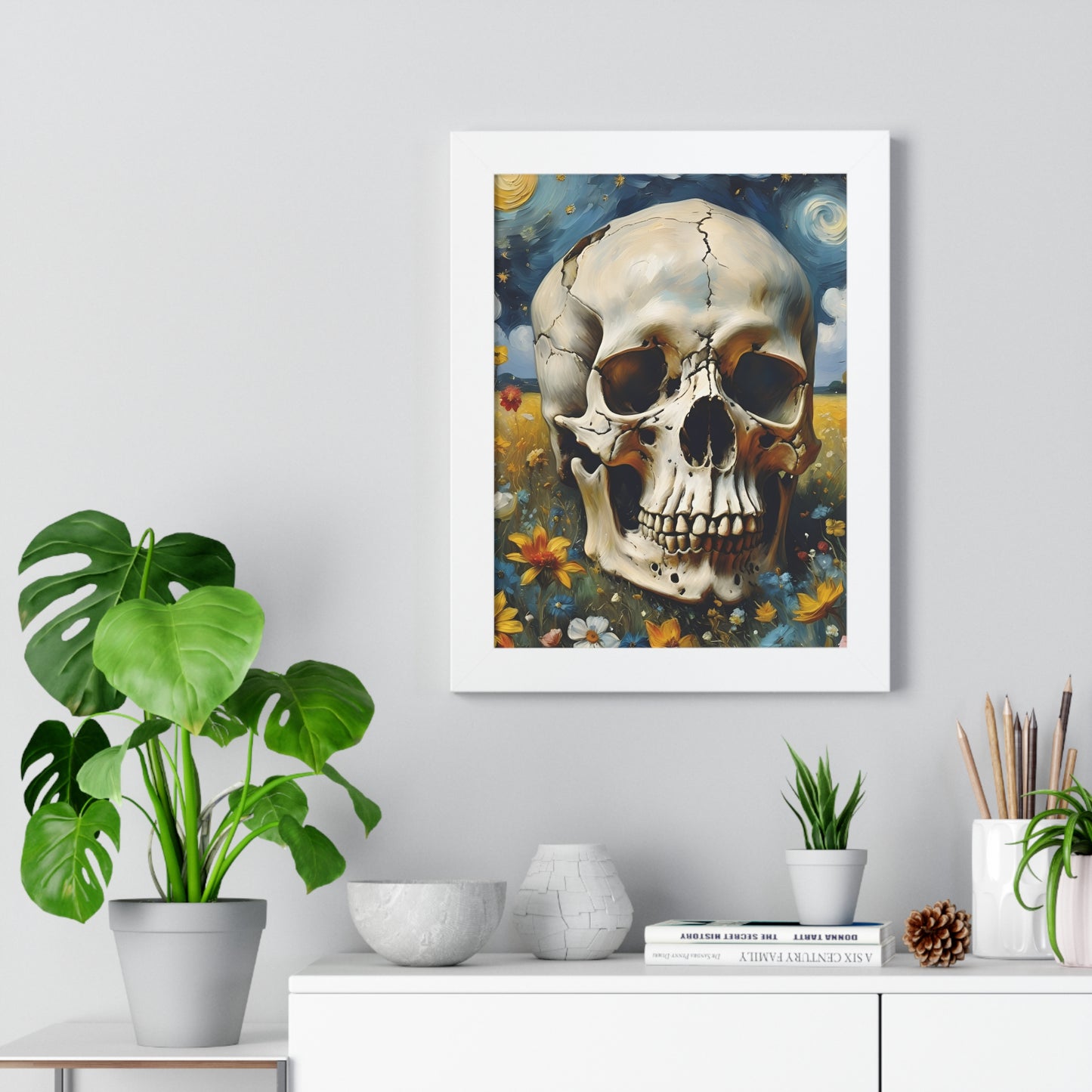 Starry night skull Framed Vertical Poster