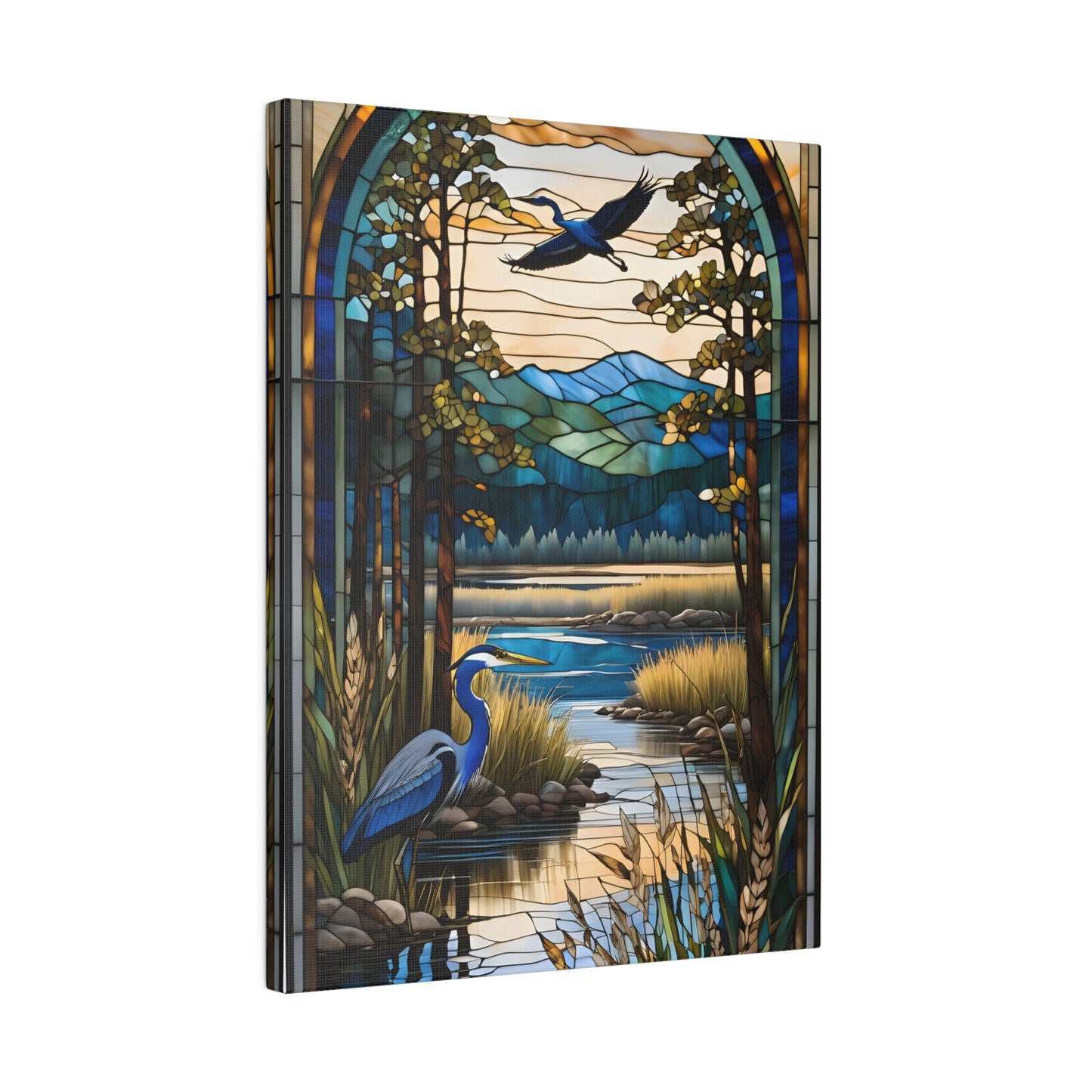 Stained glass Heron Matte Canvas, Stretched, 0.75"