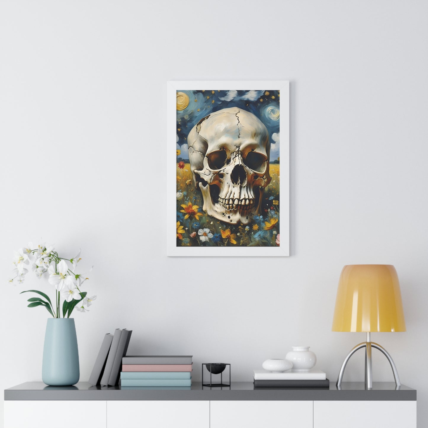 Starry night skull Framed Vertical Poster