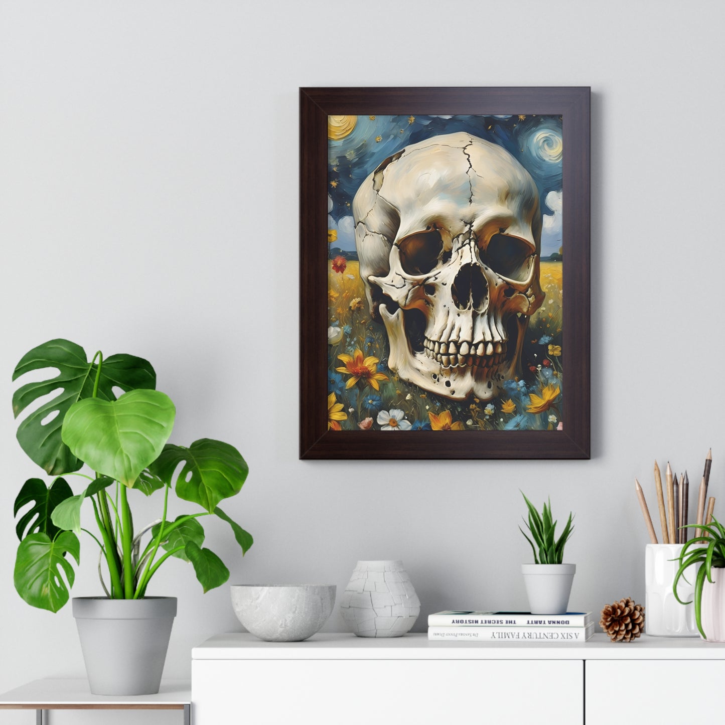 Starry night skull Framed Vertical Poster