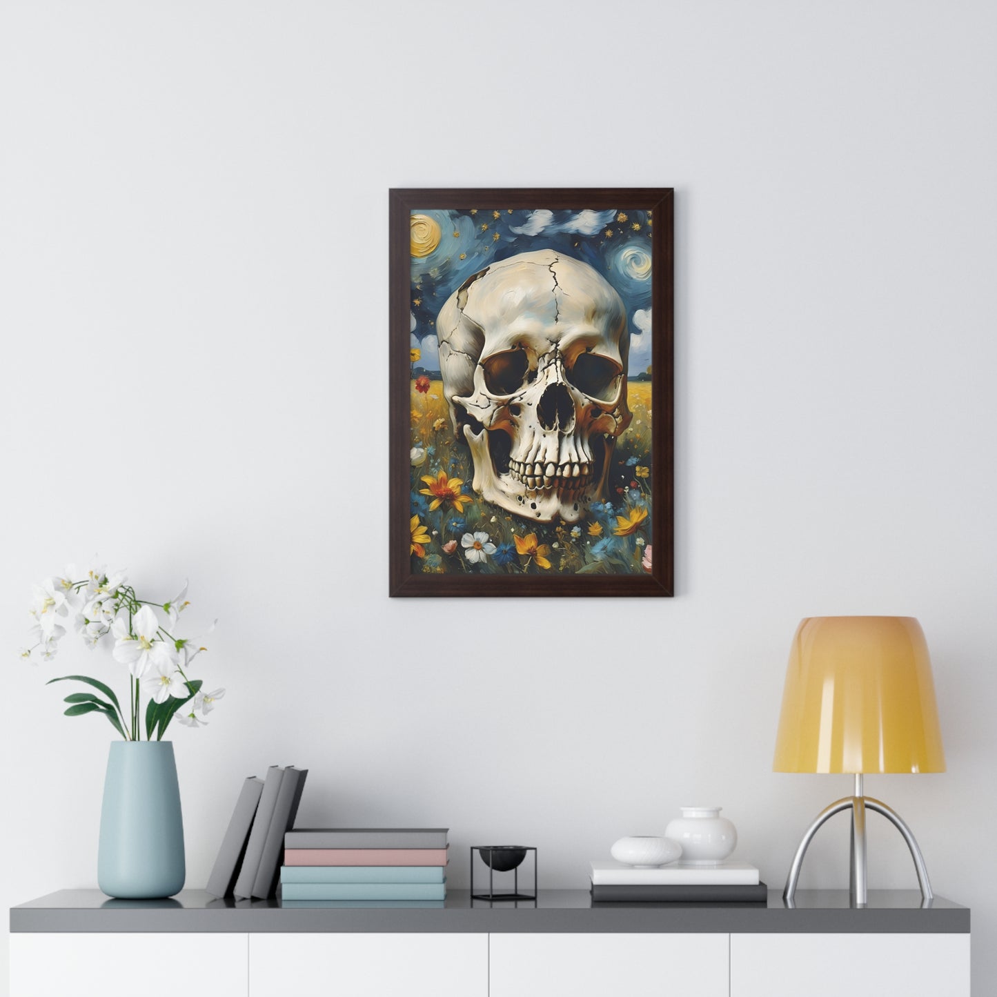 Starry night skull Framed Vertical Poster