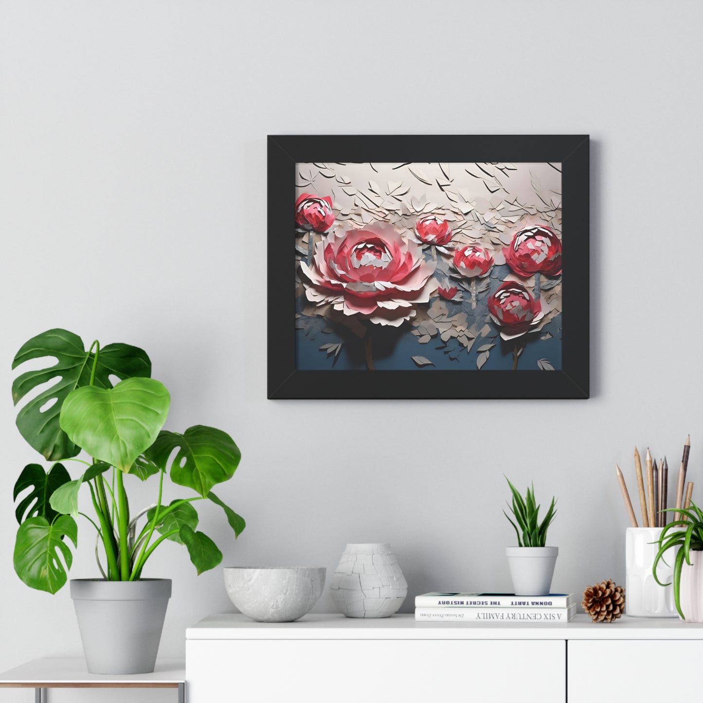 Paper peony framed poster