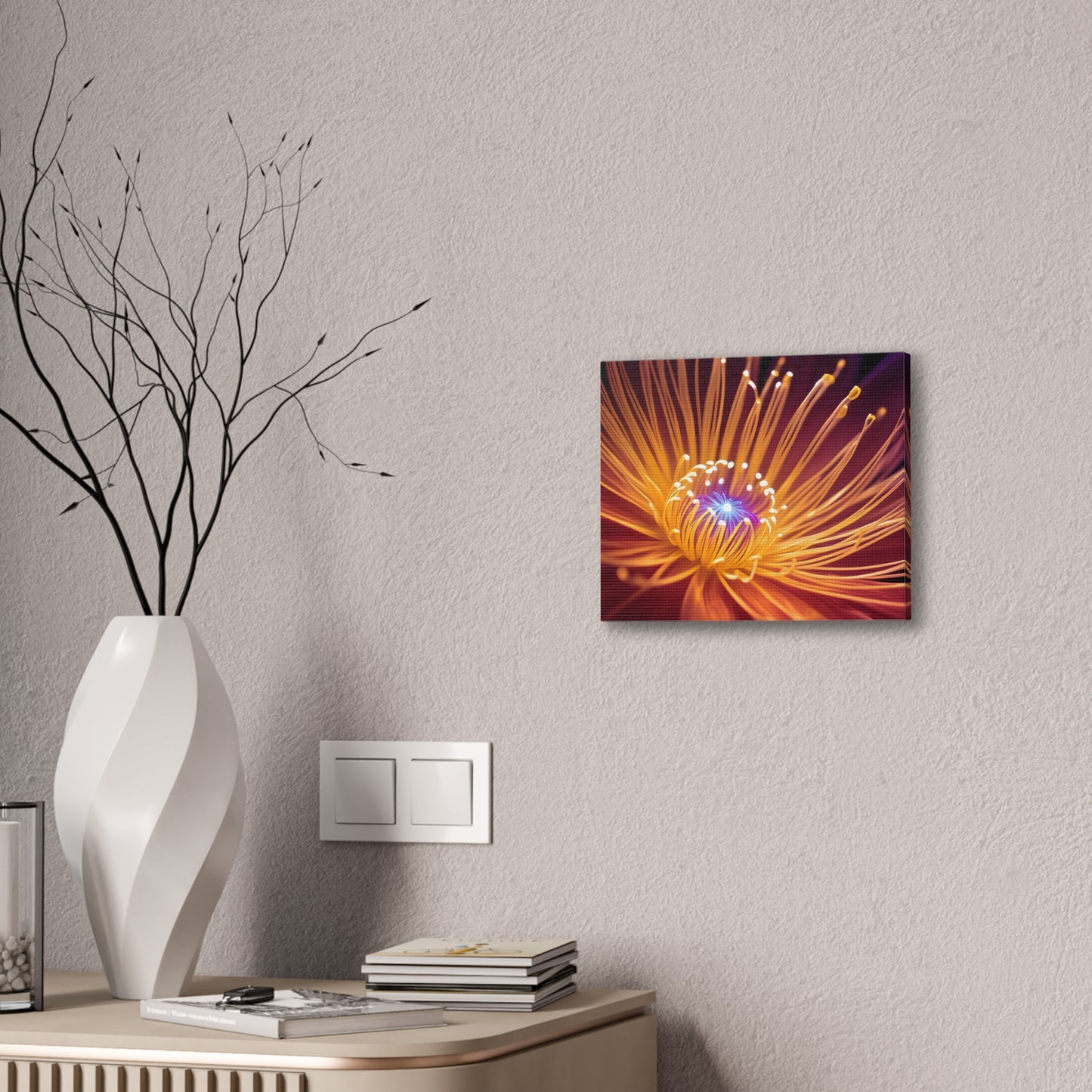 Orange Neon Fiber Optic flower Canvas Stretched, 0.75"