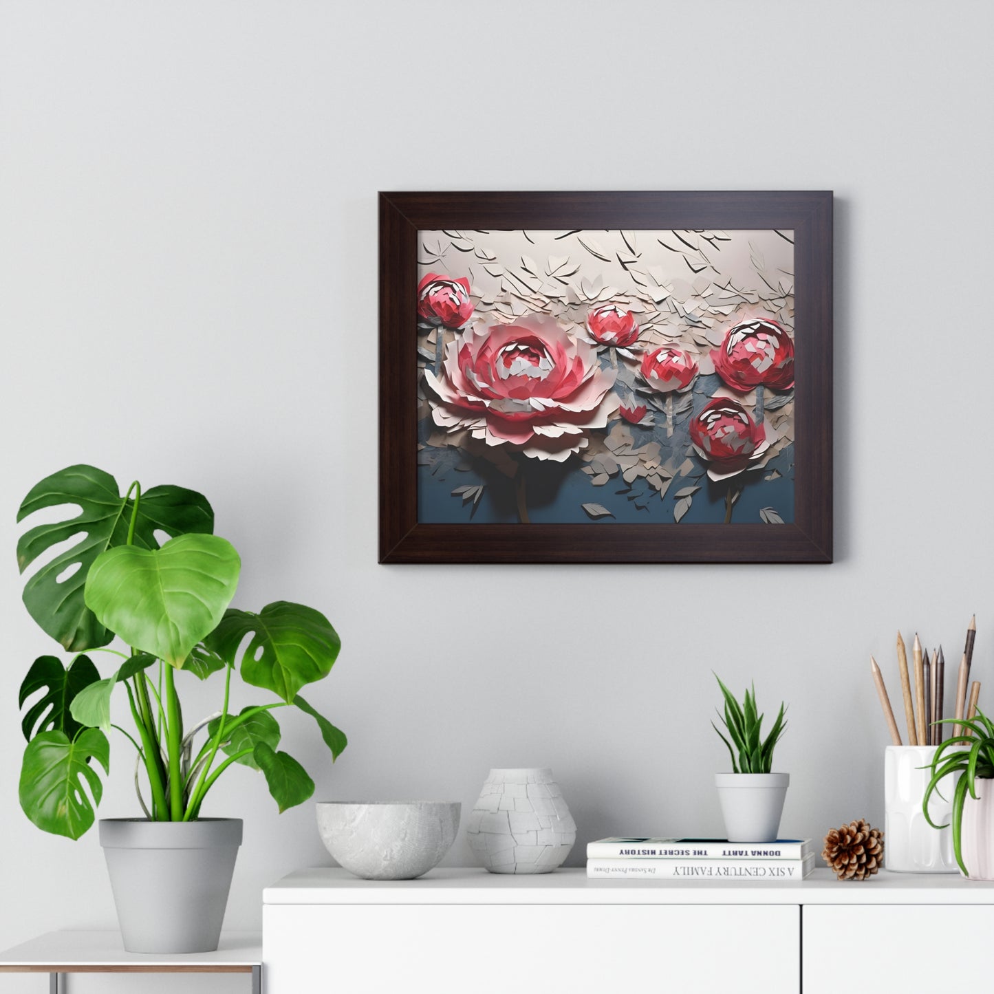 Paper peony framed poster