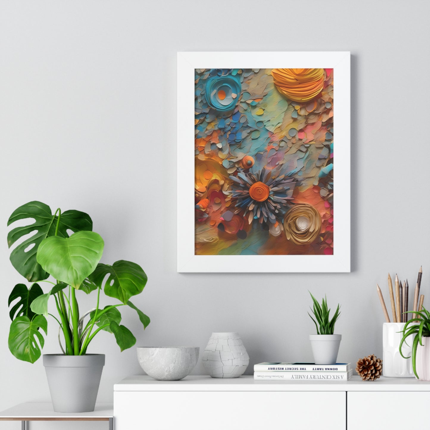 Paper pastel flowers 3 Framed Vertical Poster