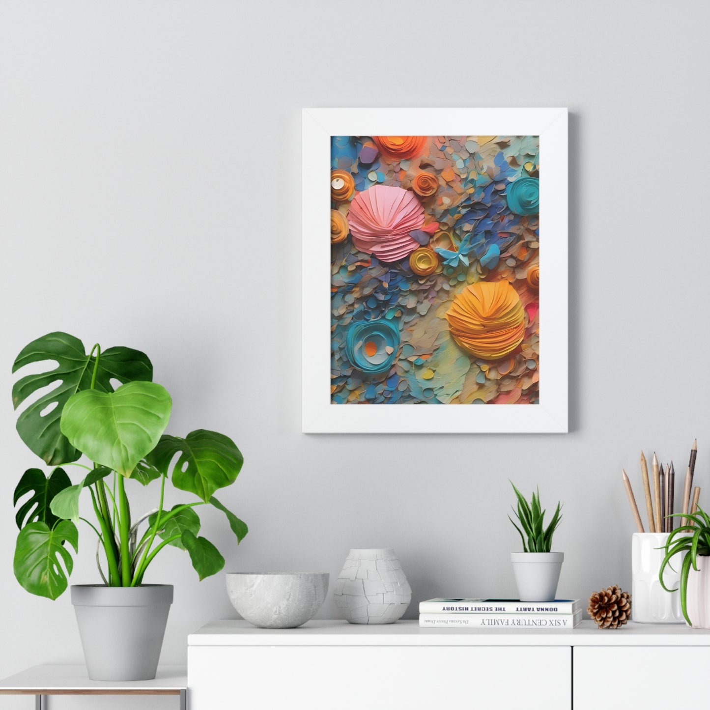 Paper pastel flowers 3 Framed Vertical Poster