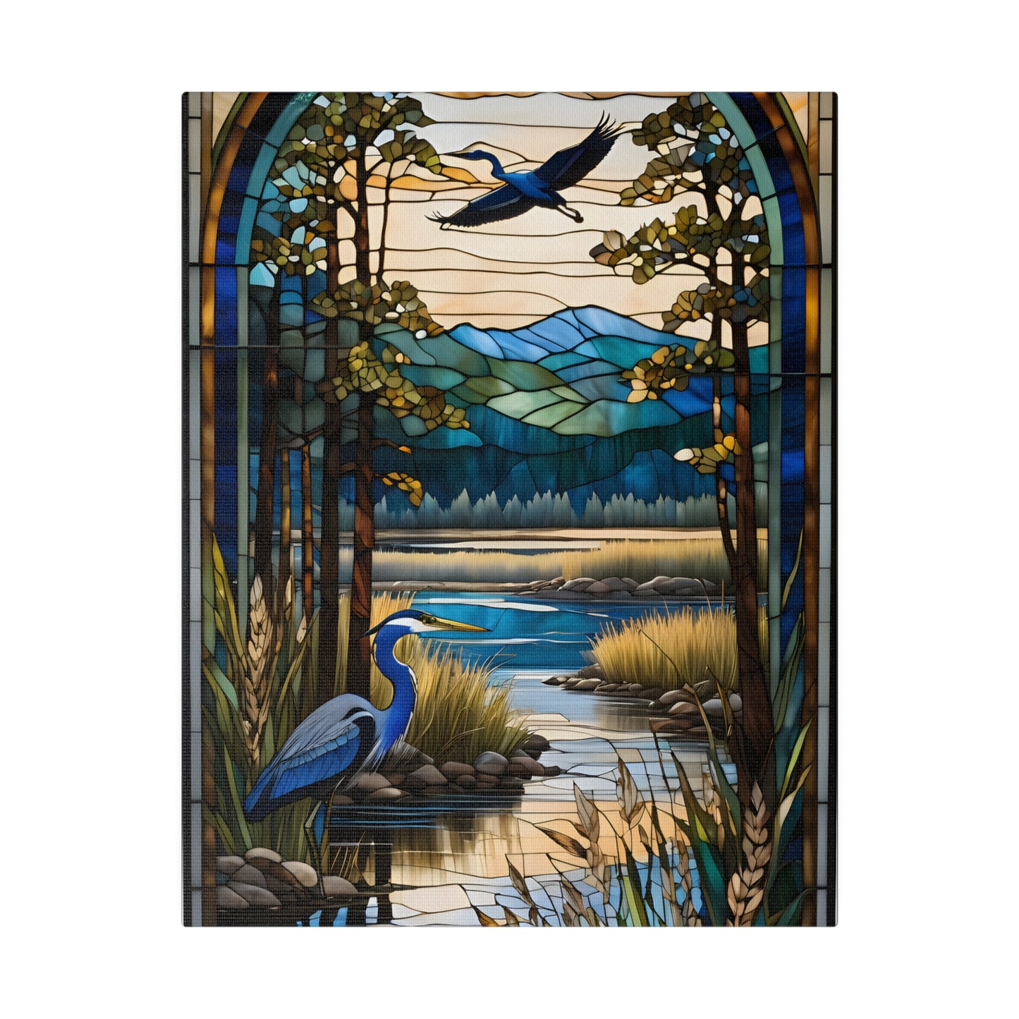 Stained glass Heron Matte Canvas, Stretched, 0.75"