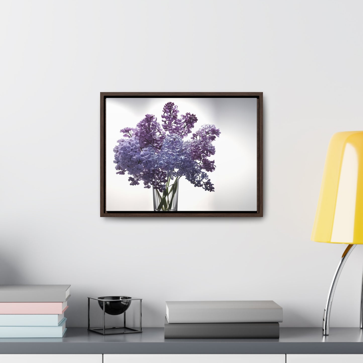 Vase of glass lilacs framed Canvas Gallery Wraps