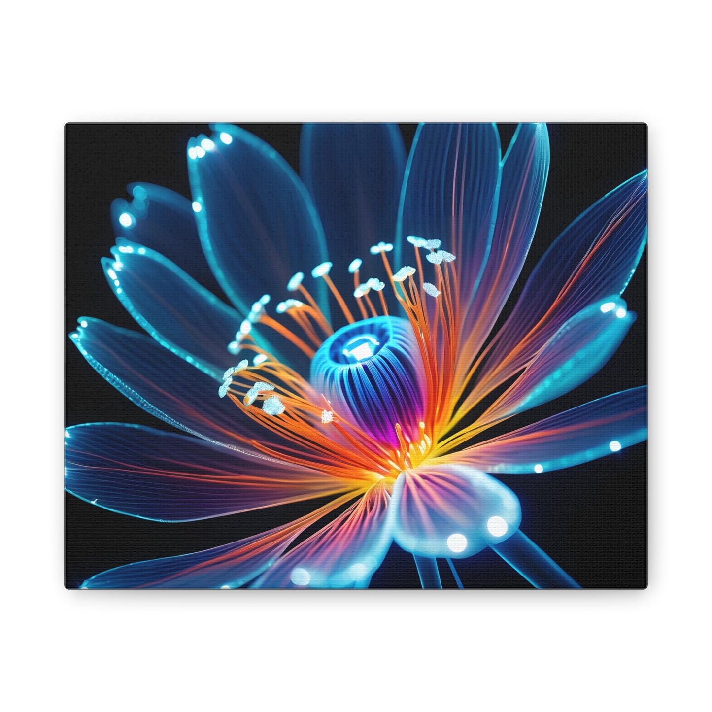 Blue Neon Fiber Optic flower 2.0 Canvas Stretched, 0.75"