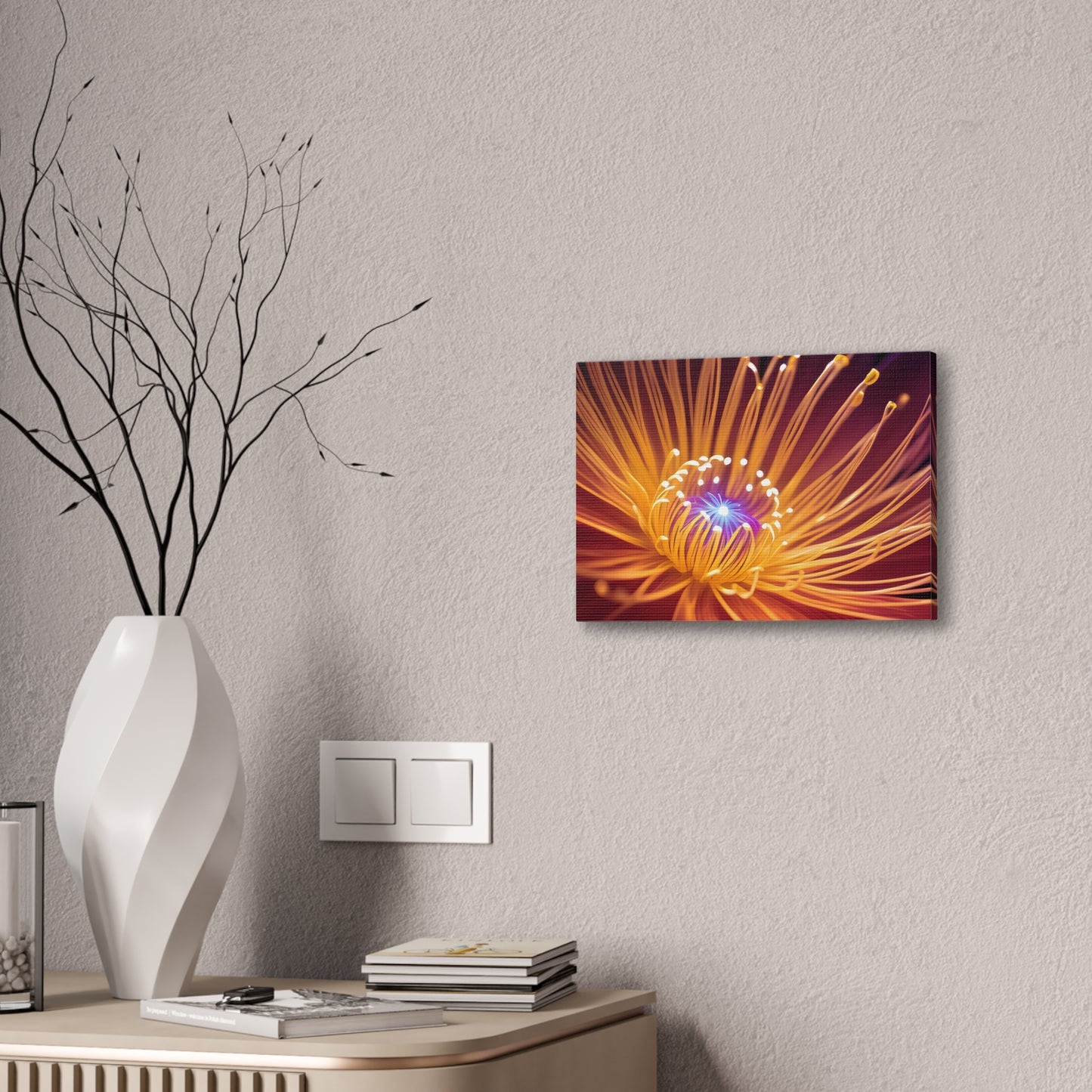 Orange Neon Fiber Optic flower Canvas Stretched, 0.75"