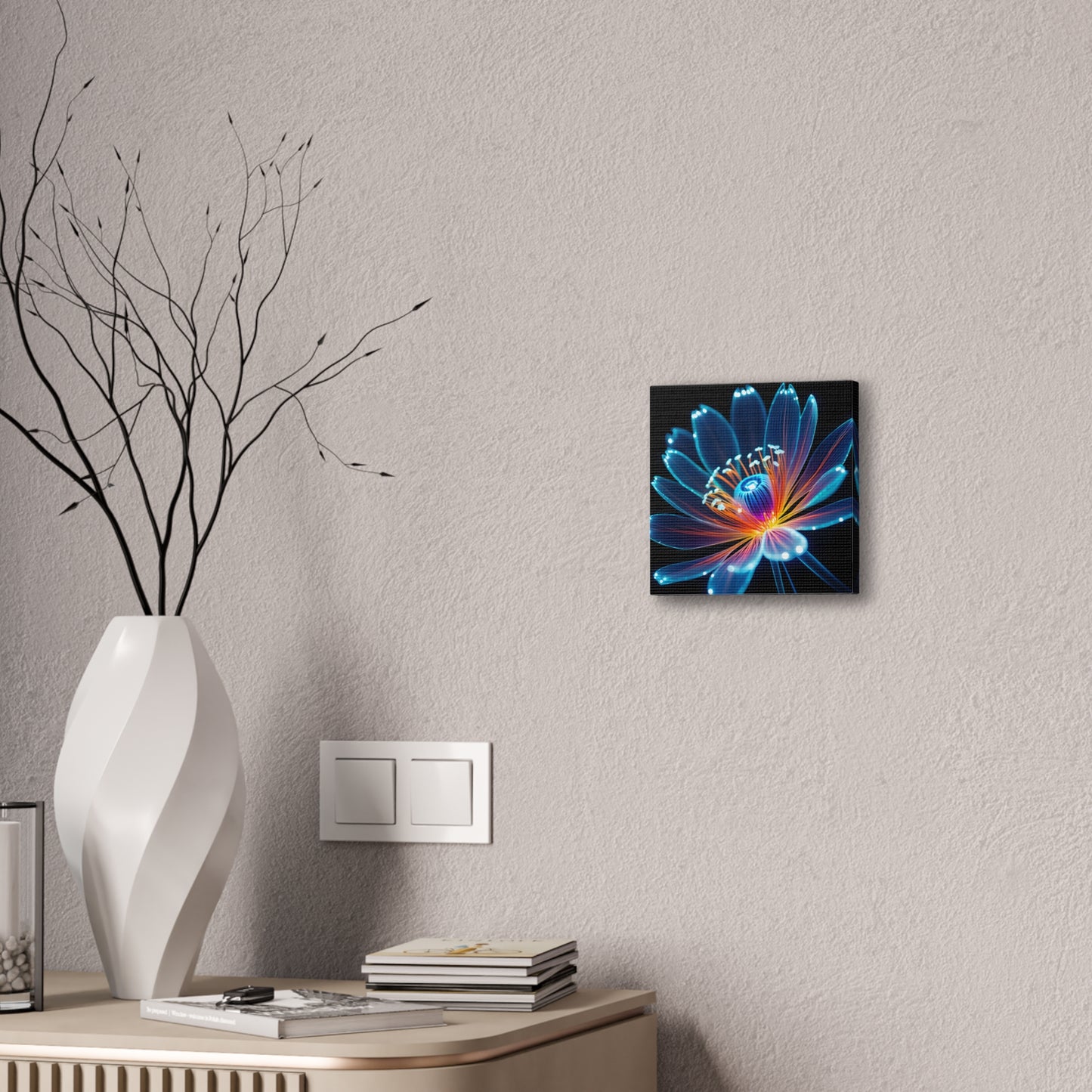 Blue Neon Fiber Optic flower 2.0 Canvas Stretched, 0.75"