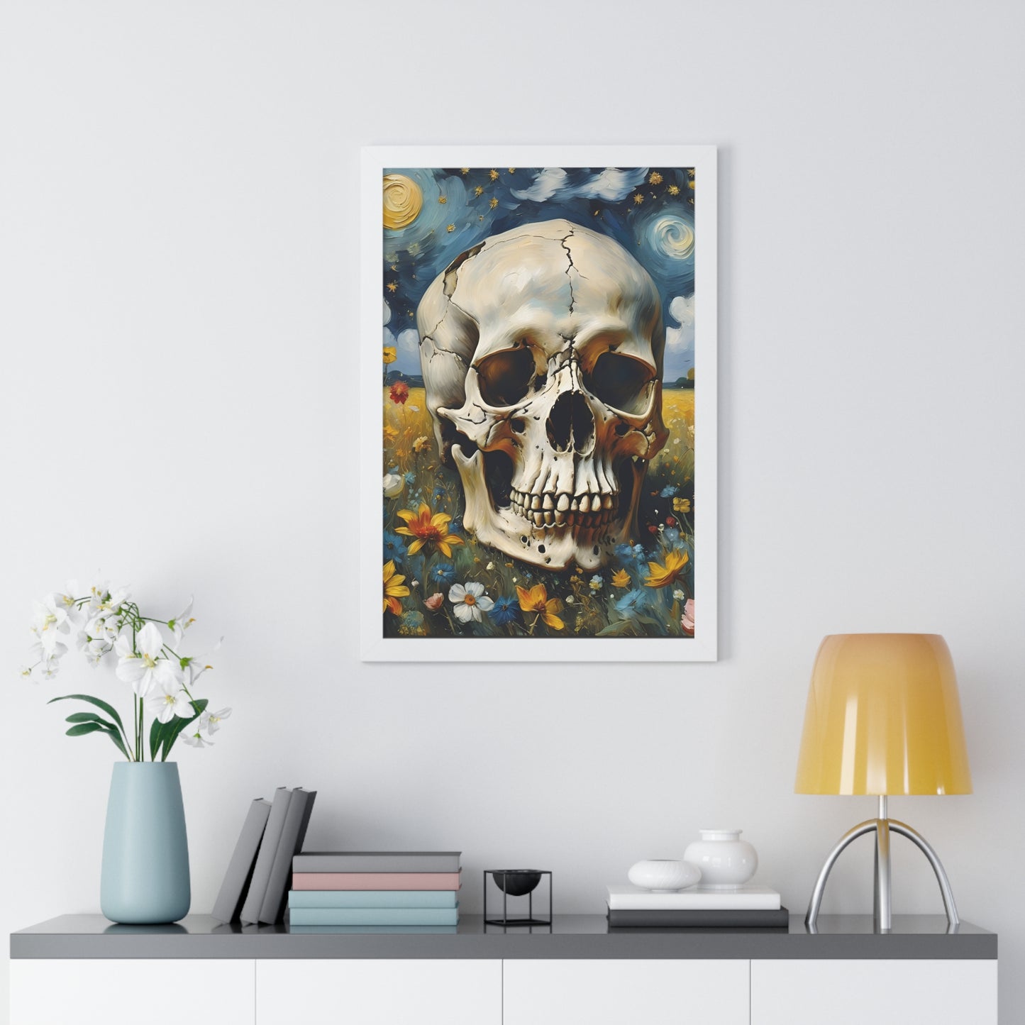 Starry night skull Framed Vertical Poster