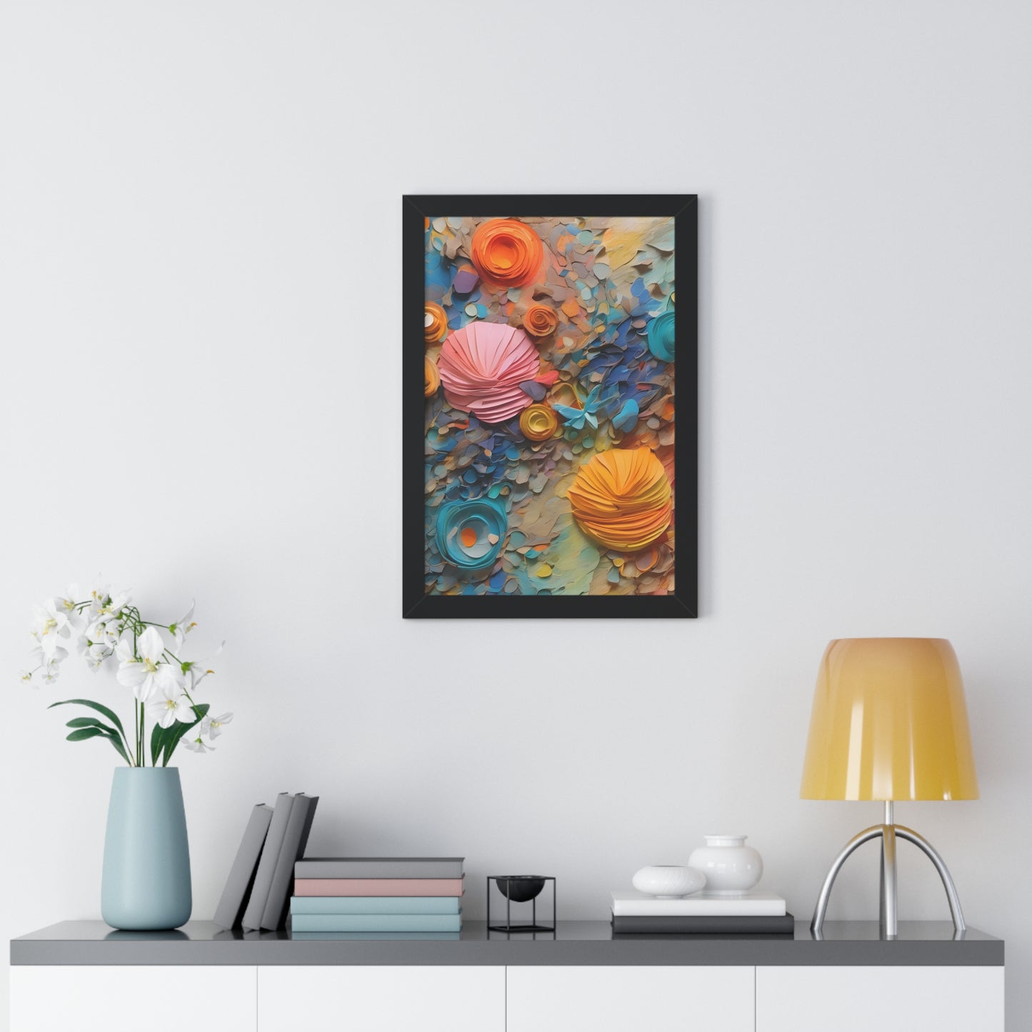 Paper pastel flowers 3 Framed Vertical Poster