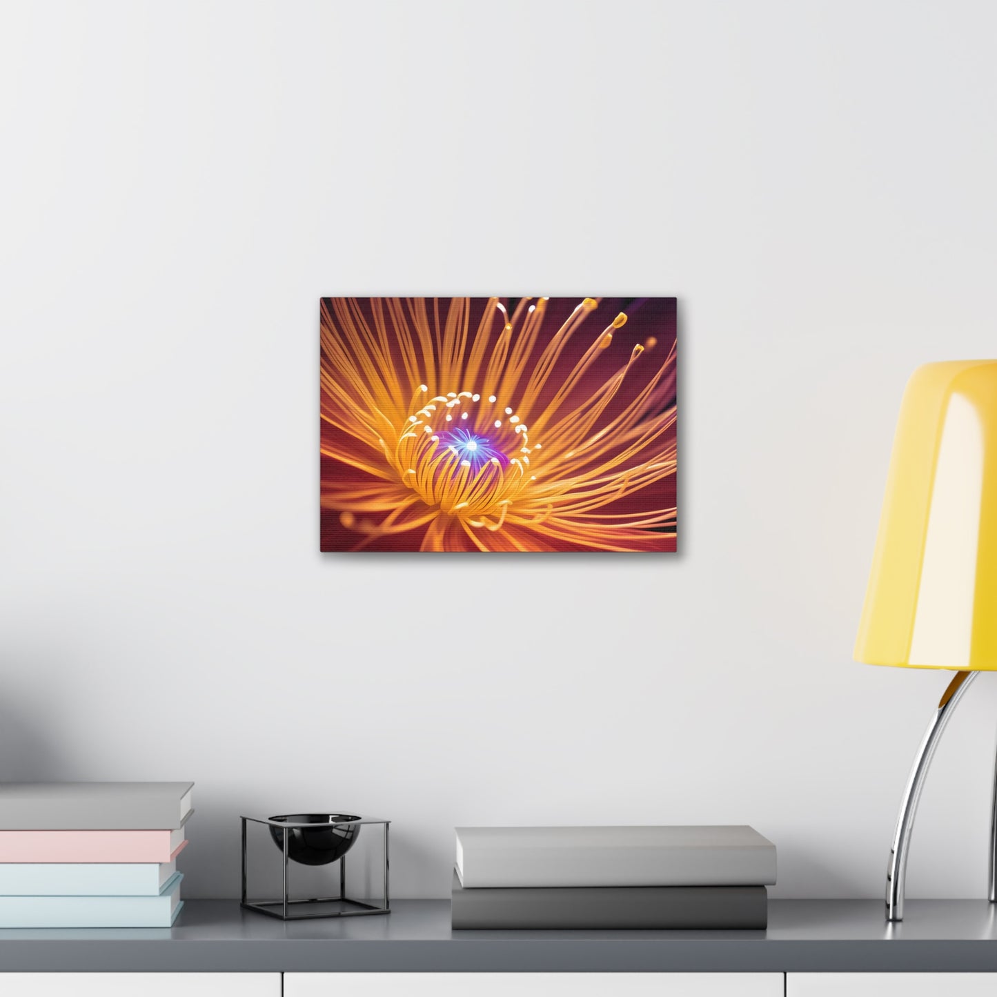 Orange Neon Fiber Optic flower Canvas Stretched, 0.75"