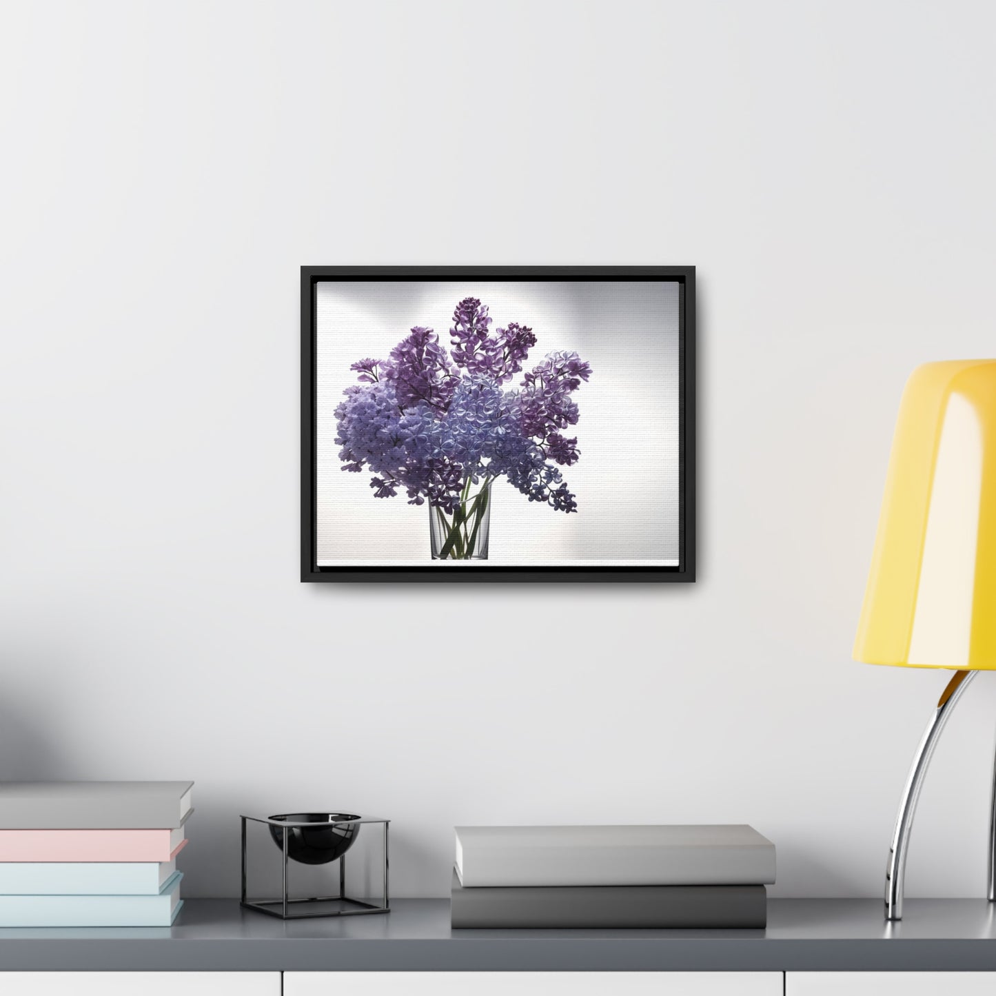 Vase of glass lilacs framed Canvas Gallery Wraps