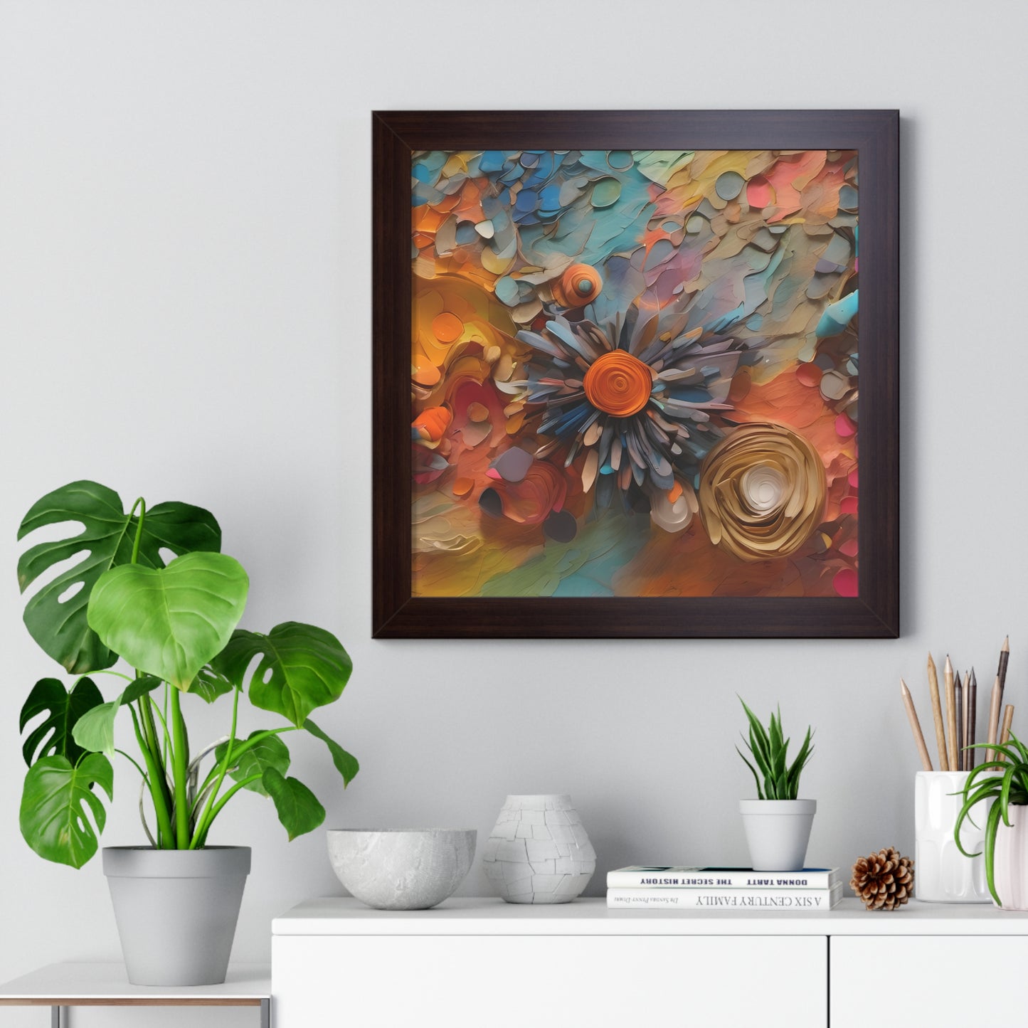 Paper pastel flowers 3 Framed Vertical Poster