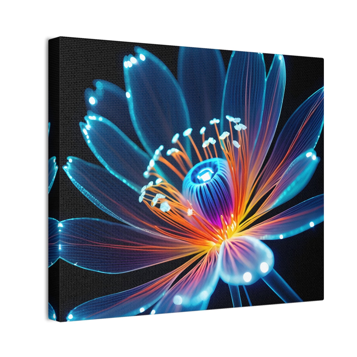 Blue Neon Fiber Optic flower 2.0 Canvas Stretched, 0.75"