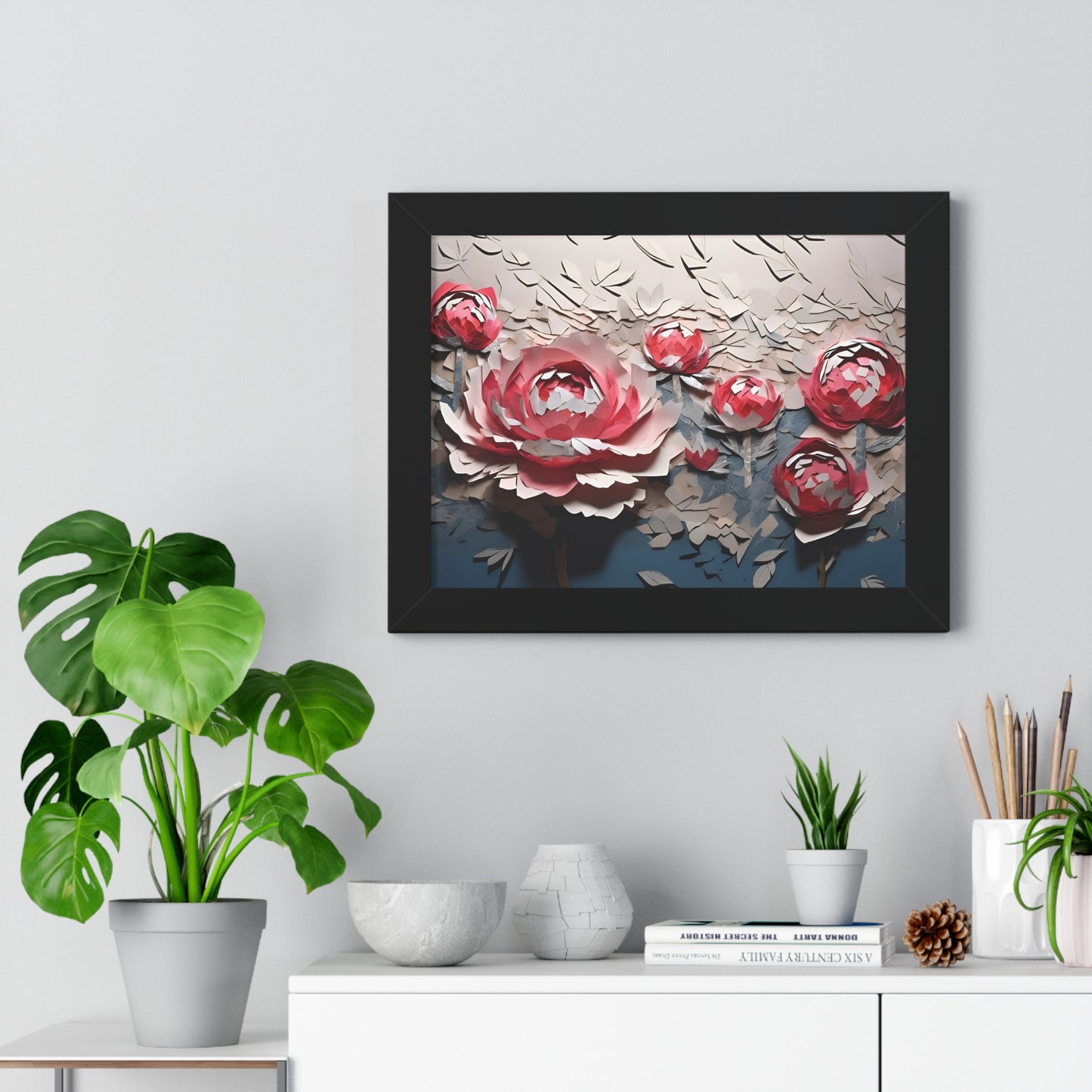 Paper peony framed poster