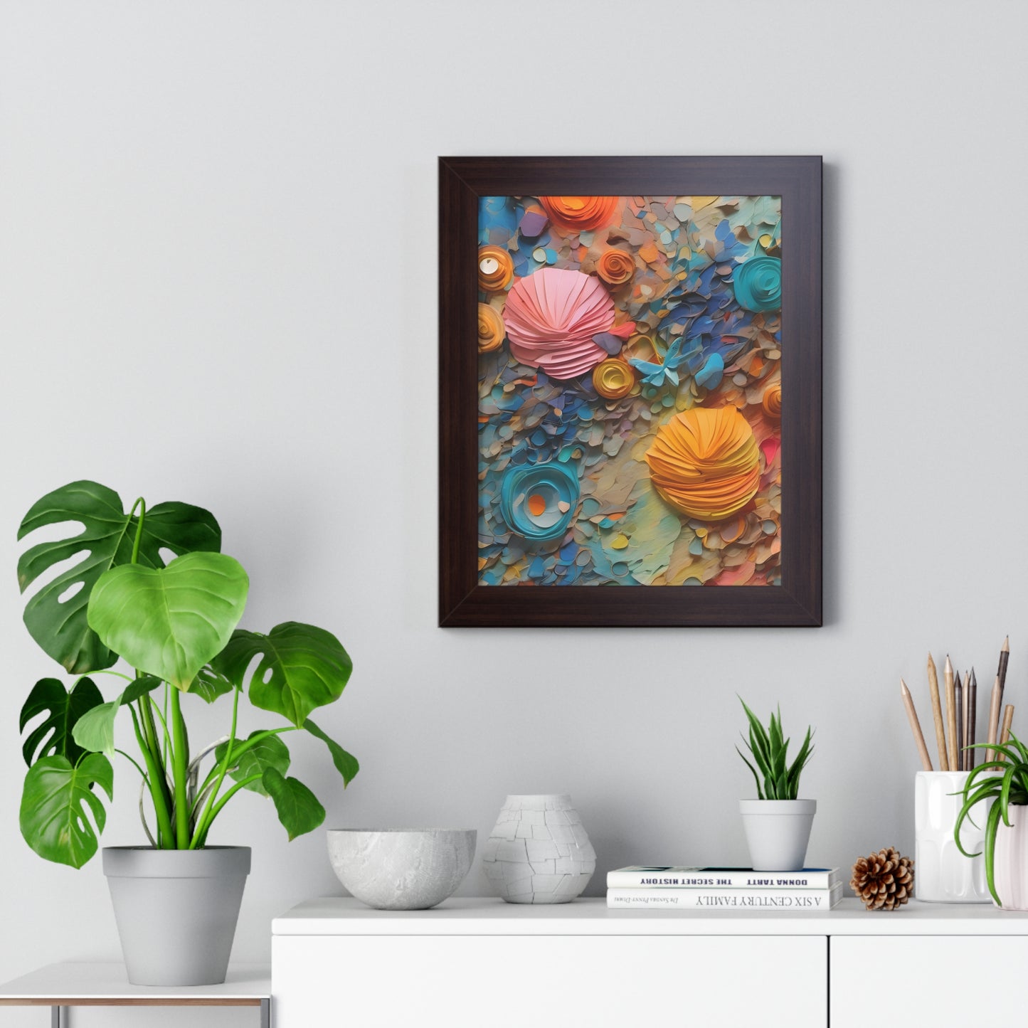 Paper pastel flowers 3 Framed Vertical Poster