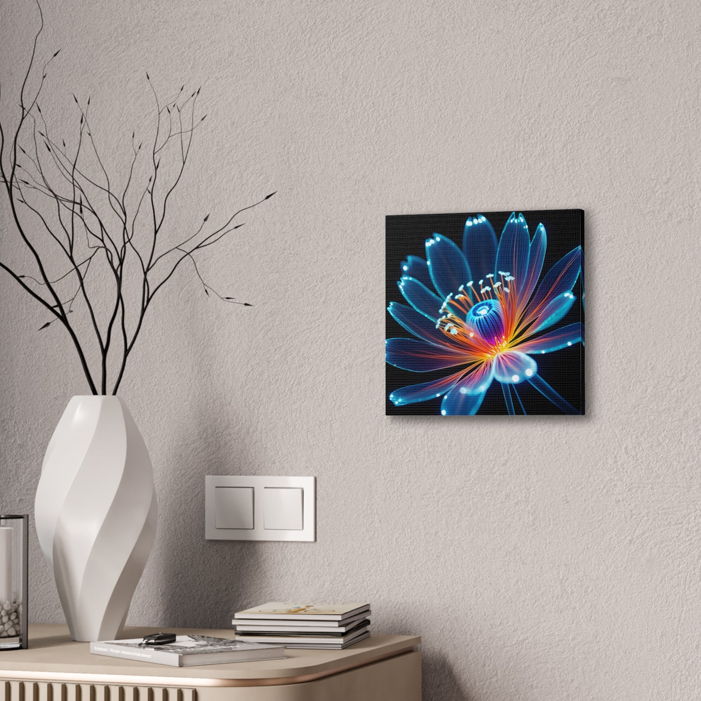 Blue Neon Fiber Optic flower 2.0 Canvas Stretched, 0.75"