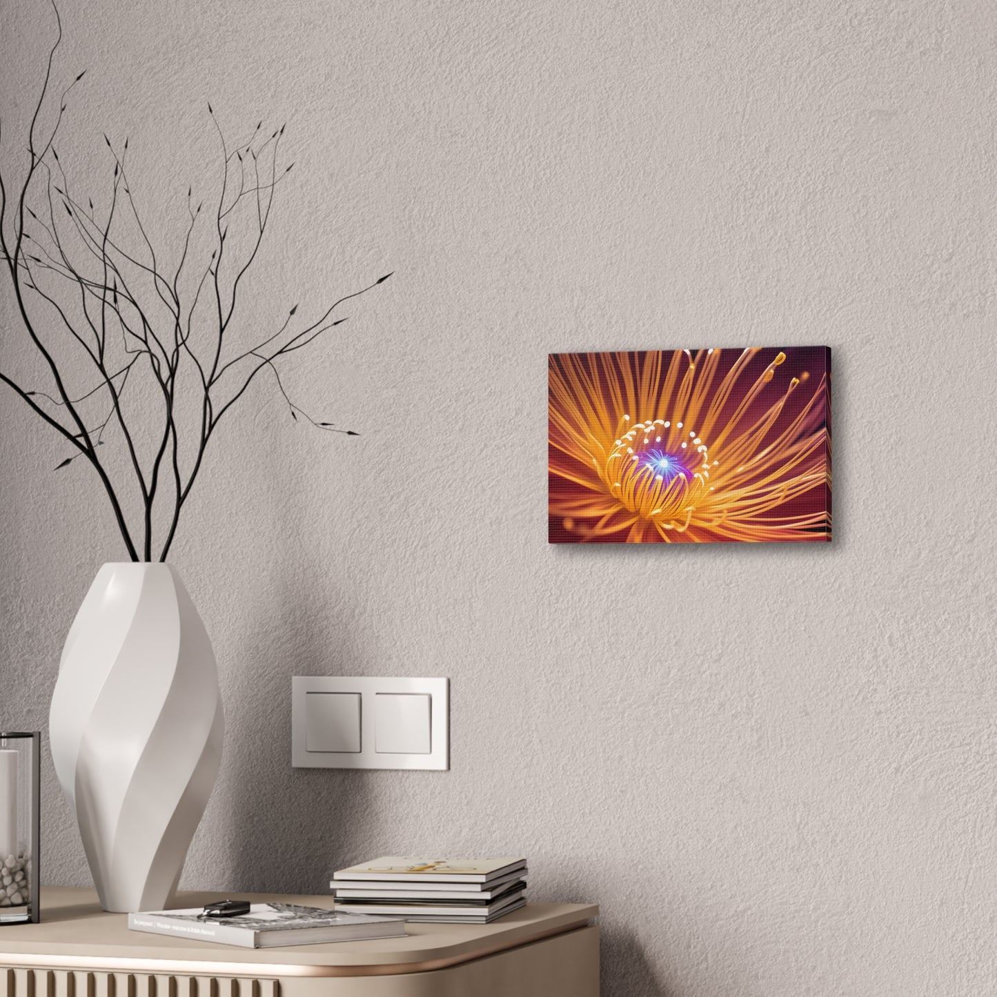 Orange Neon Fiber Optic flower Canvas Stretched, 0.75"