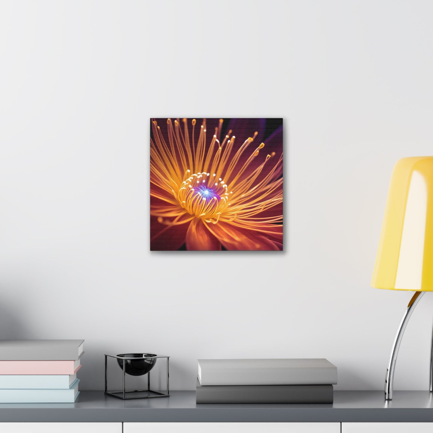 Orange Neon Fiber Optic flower Canvas Stretched, 0.75"