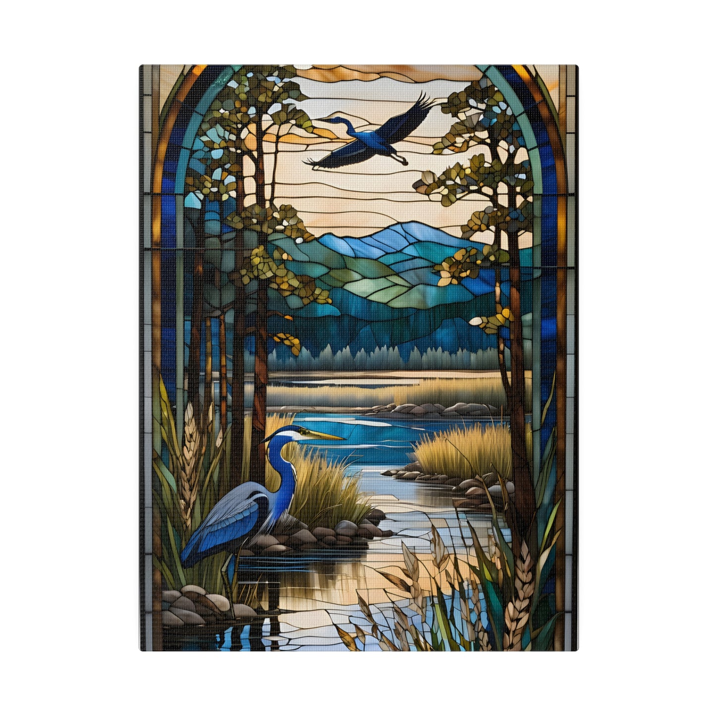 Stained glass Heron Matte Canvas, Stretched, 0.75"