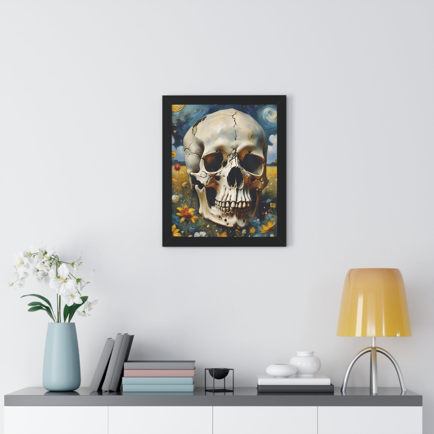 Starry night skull Framed Vertical Poster